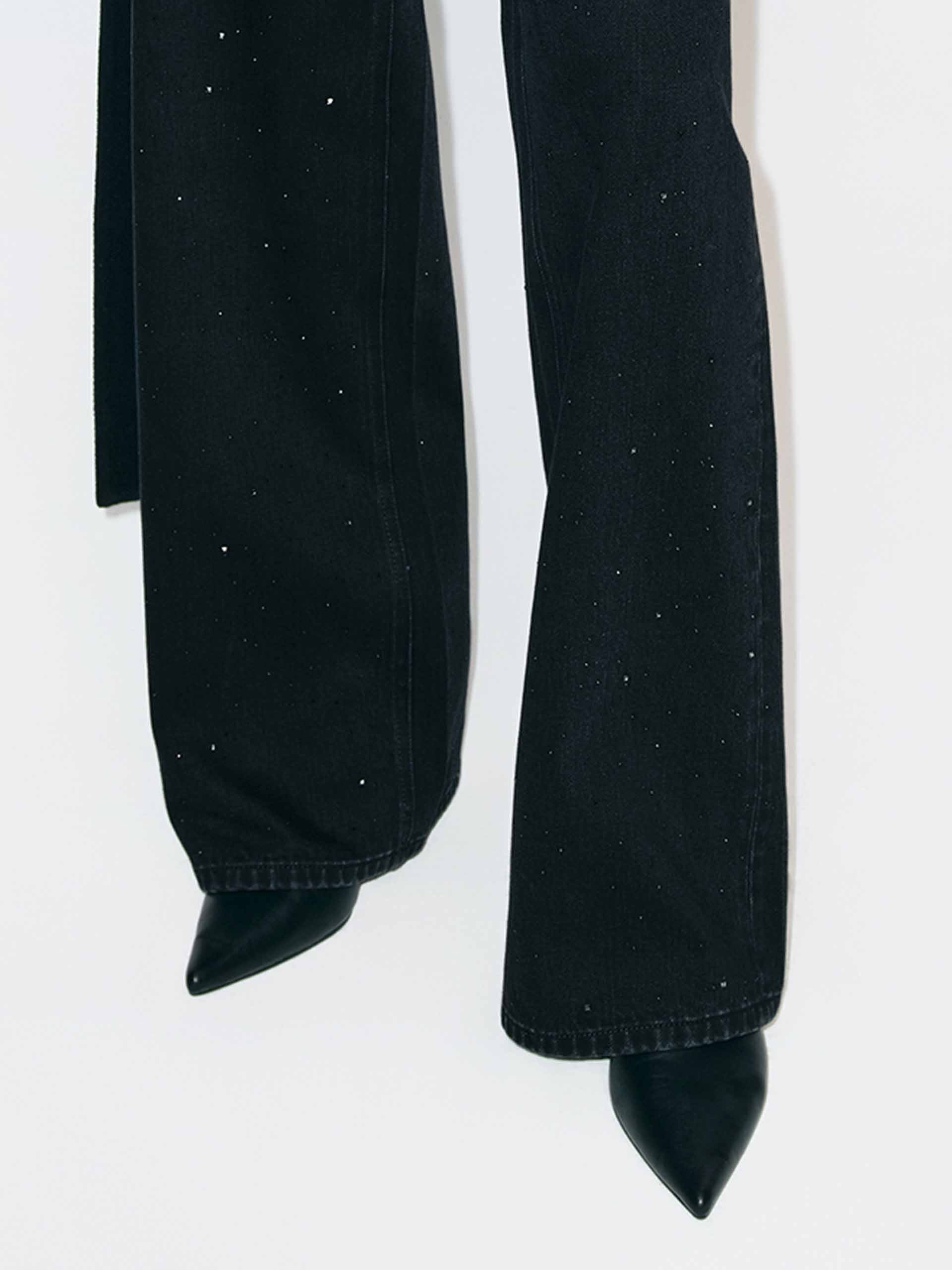 Black Rhinestone Straight Jeans