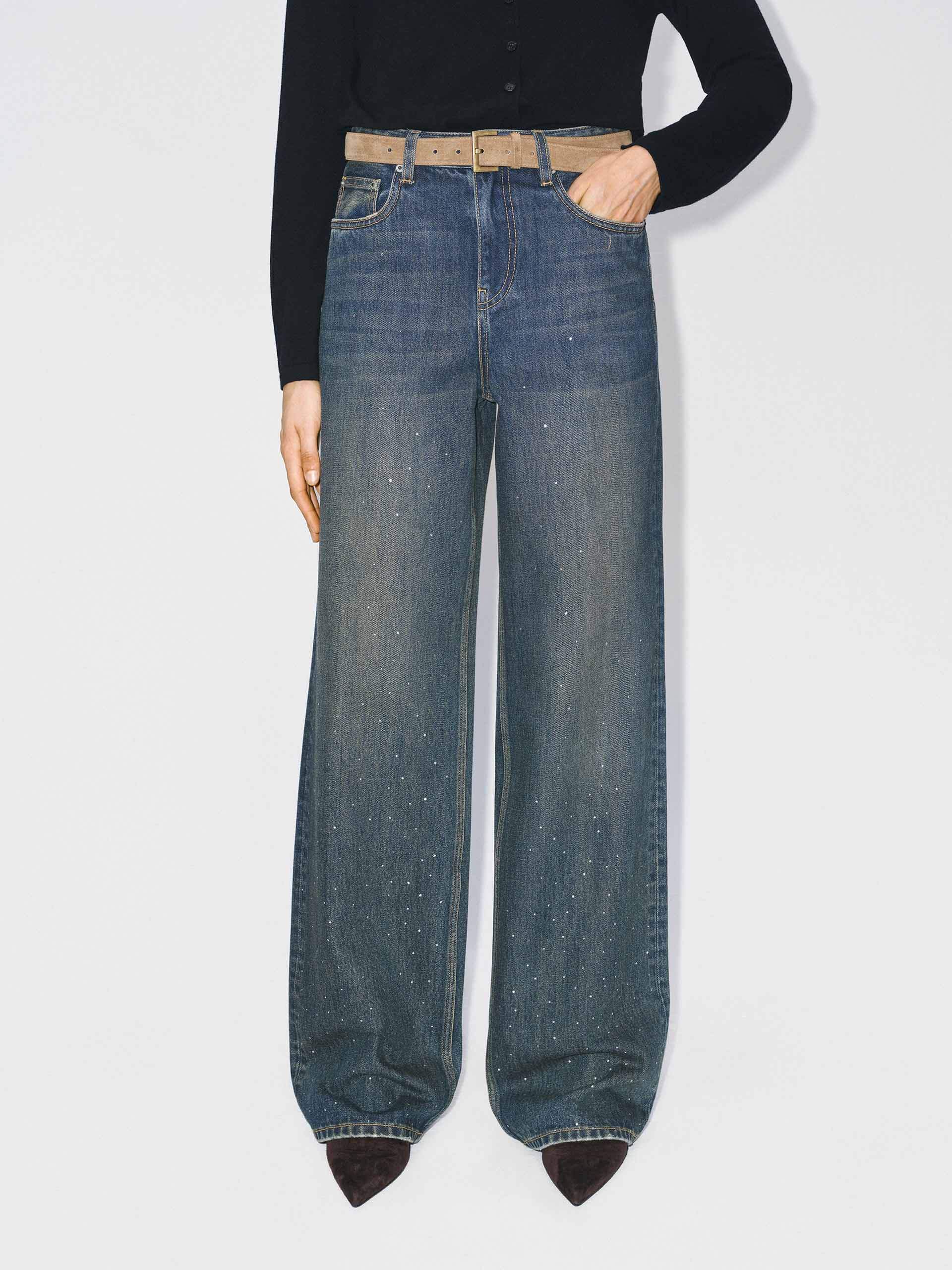 Hotfix Rhinestone Cotton Jeans