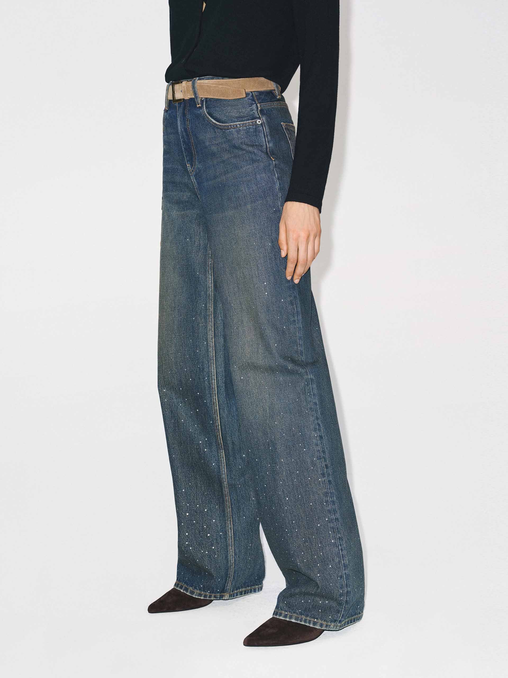Hotfix Rhinestone Cotton Jeans