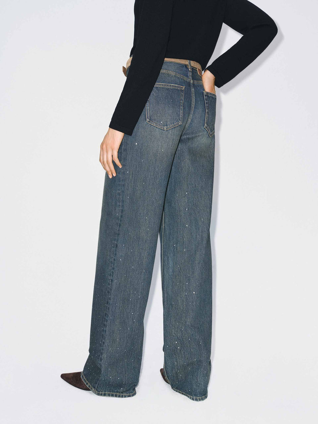 Hotfix Rhinestone Cotton Jeans