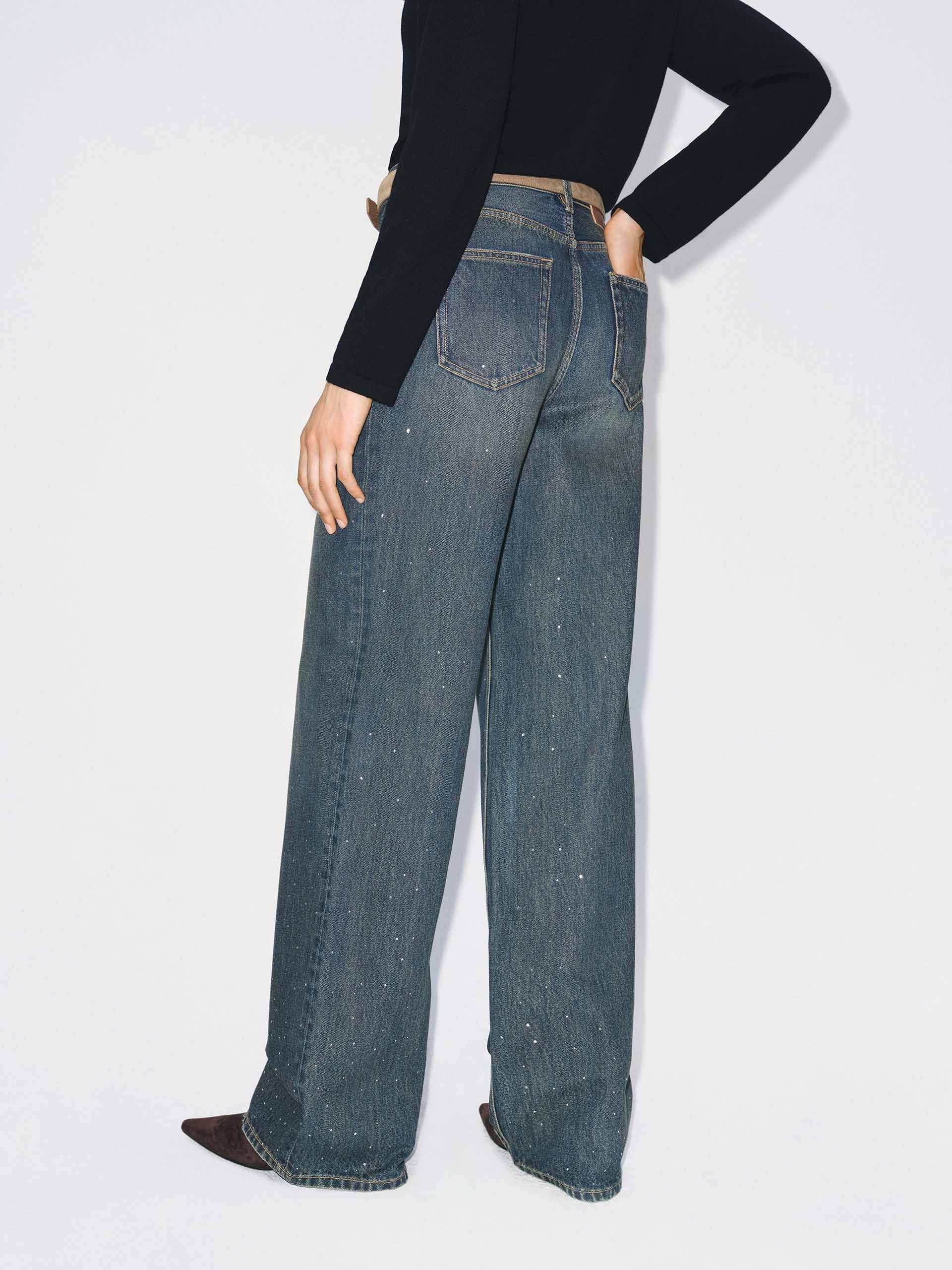 Hotfix Rhinestone Cotton Jeans