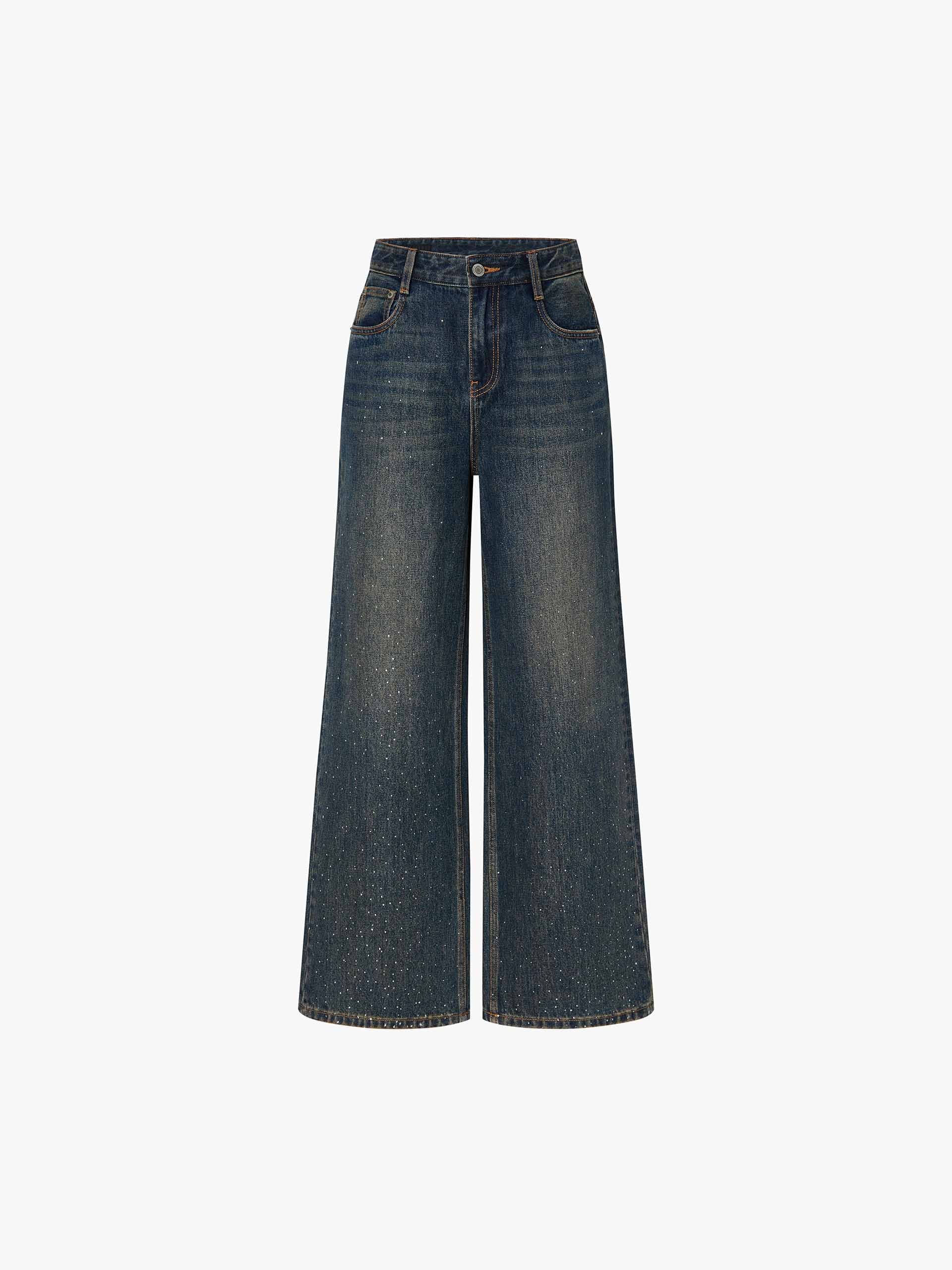 Hotfix Rhinestone Cotton Jeans