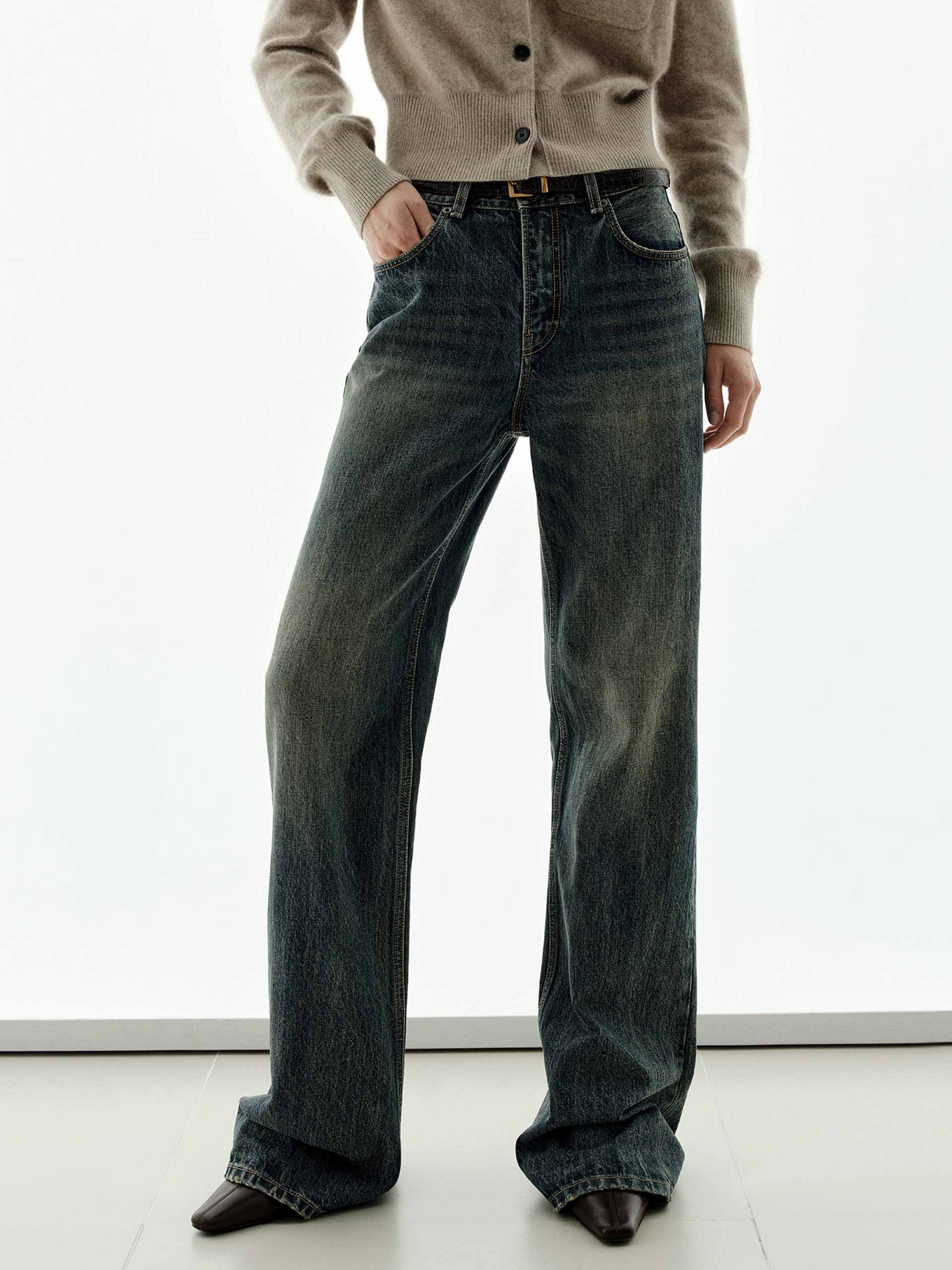 Cotton Wash Flared Jeans