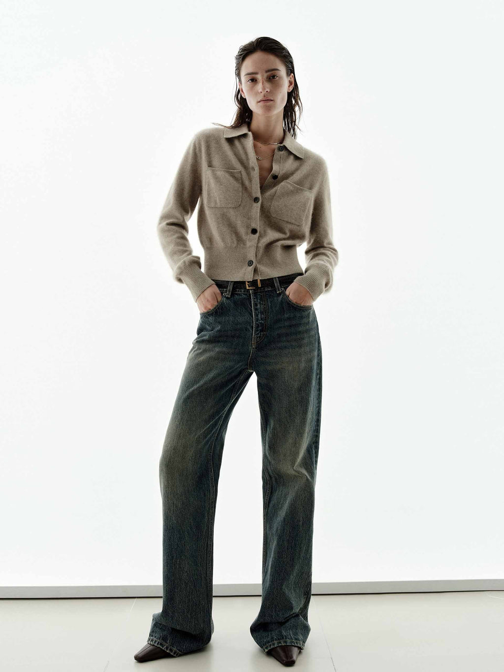 Cotton Wash Flared Jeans