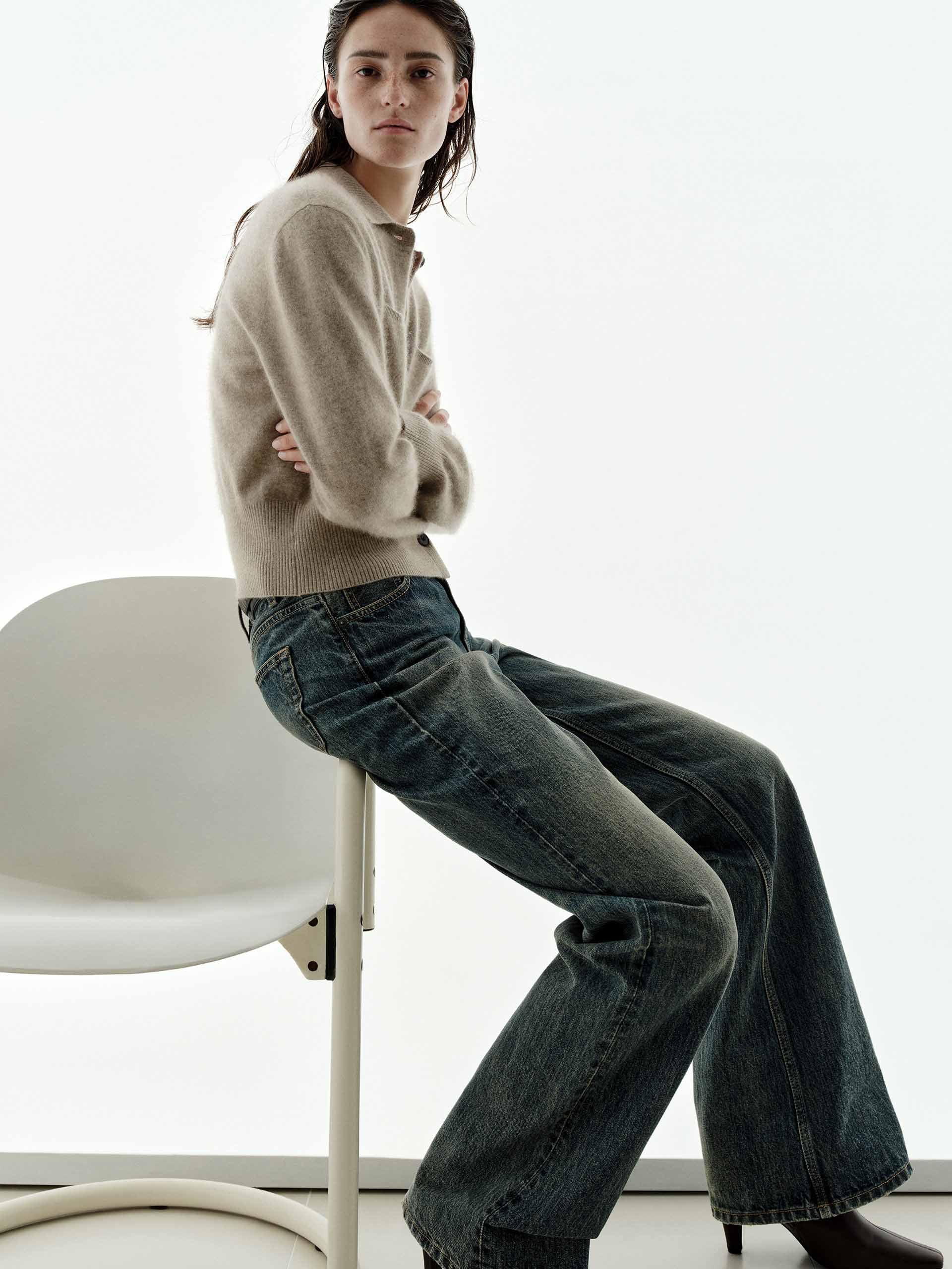 Cotton Wash Flared Jeans
