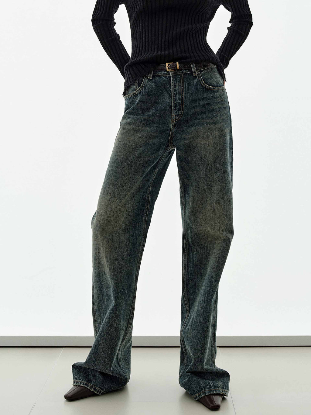 Cotton Wash Flared Jeans
