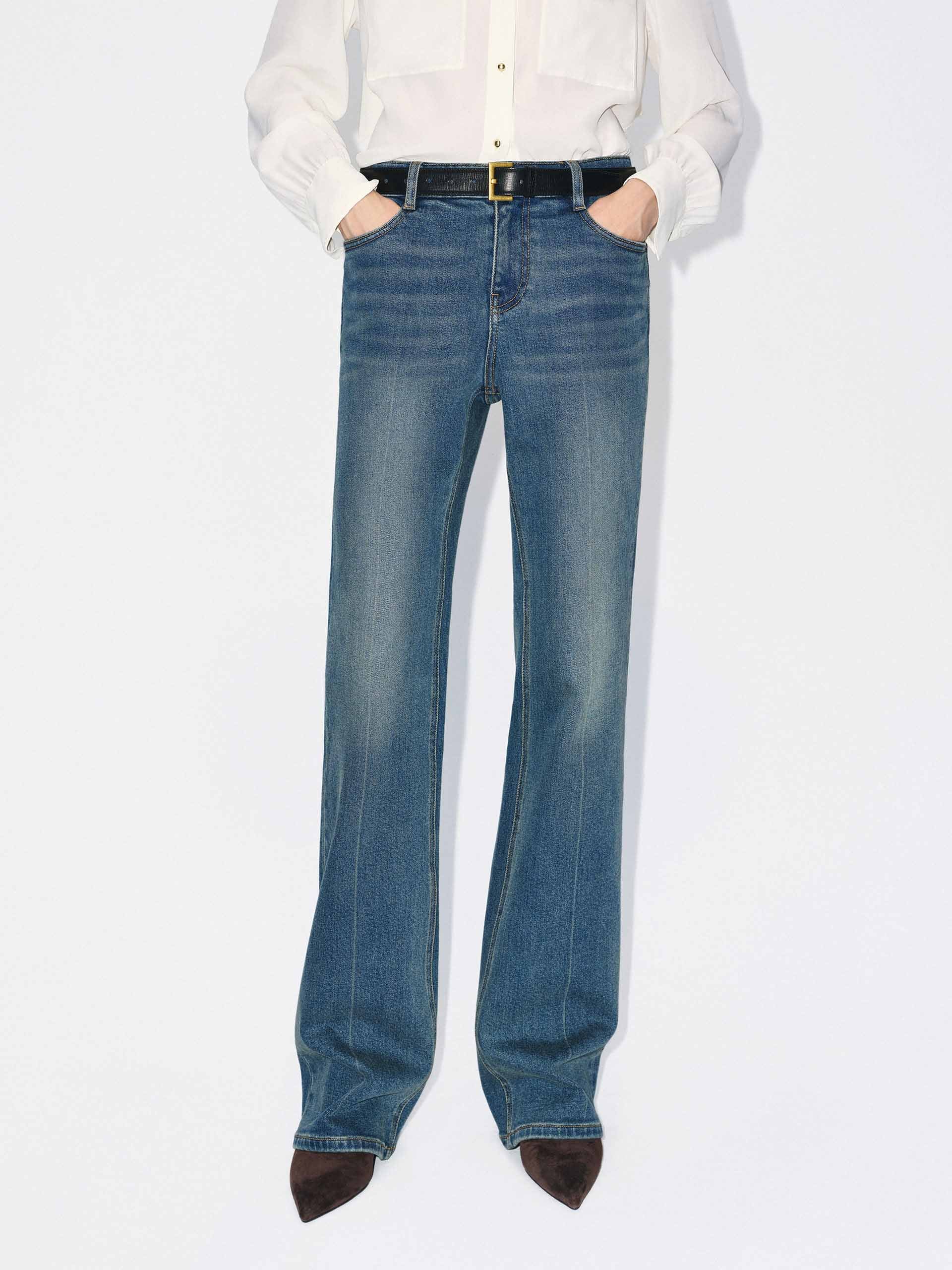 Whisker Effect Flared Jeans