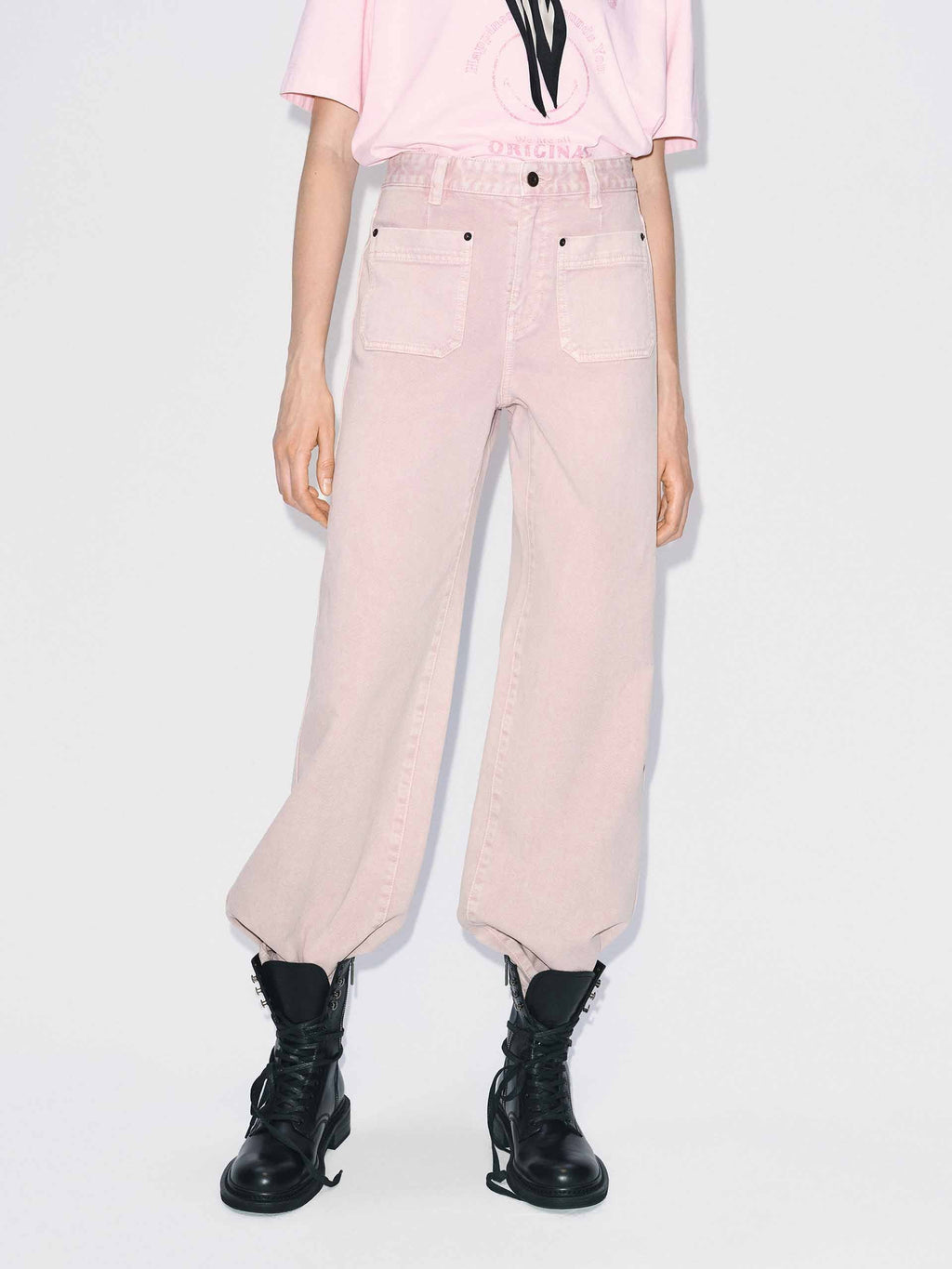 Front Patch Pockets Pink Jeans