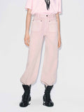 Front Patch Pockets Pink Jeans