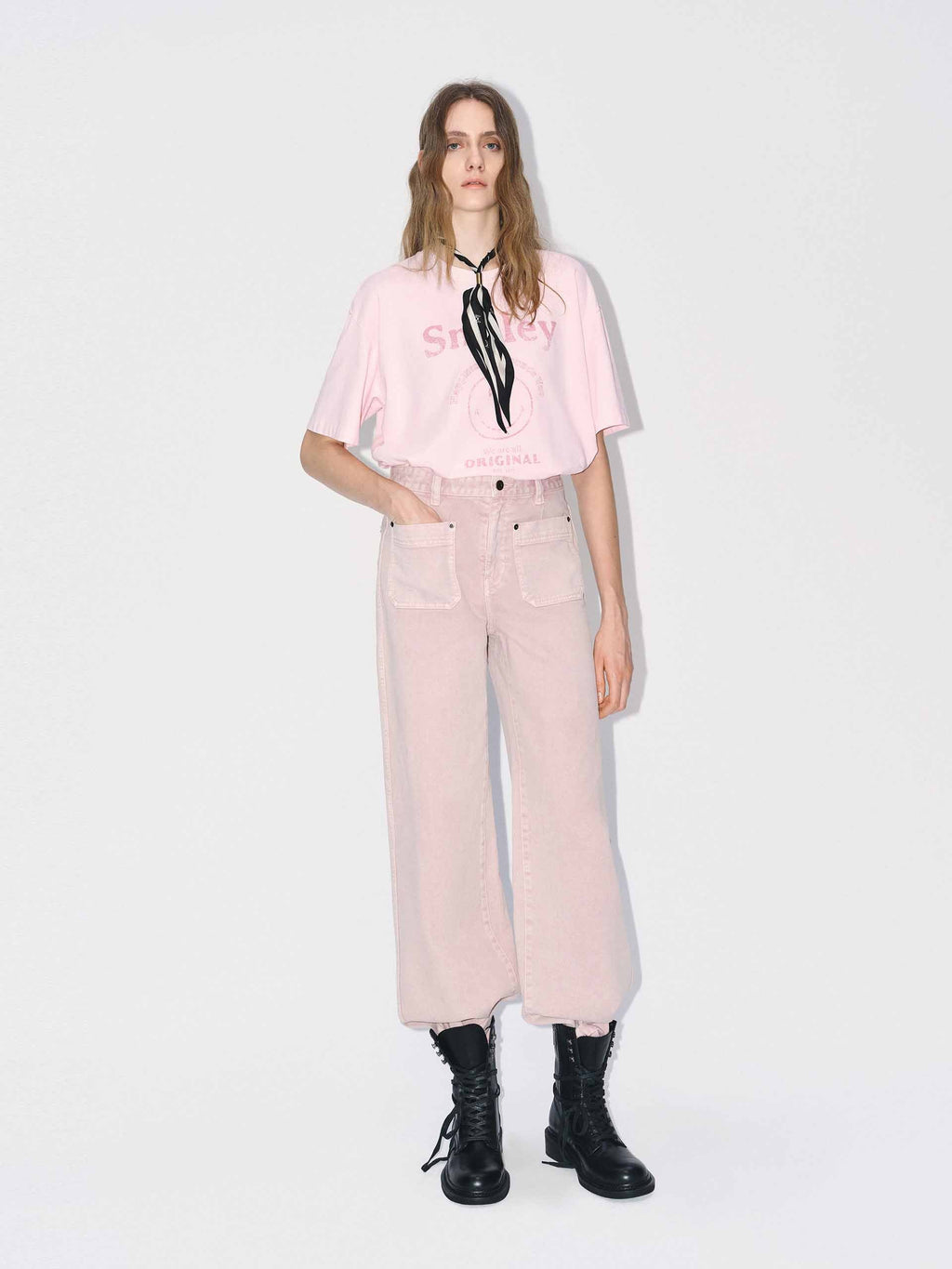 Front Patch Pockets Pink Jeans