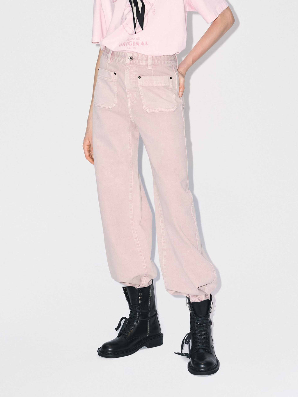 Front Patch Pockets Pink Jeans