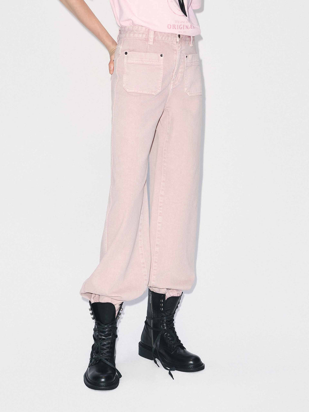 Front Patch Pockets Pink Jeans