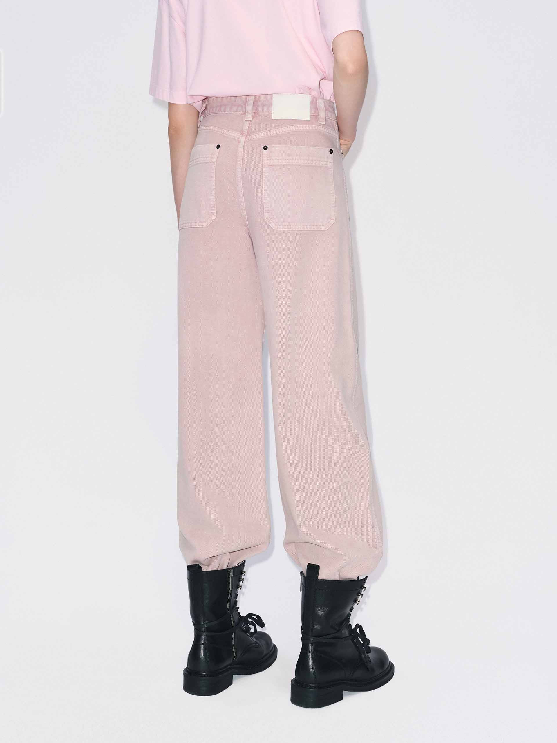 Front Patch Pockets Pink Jeans