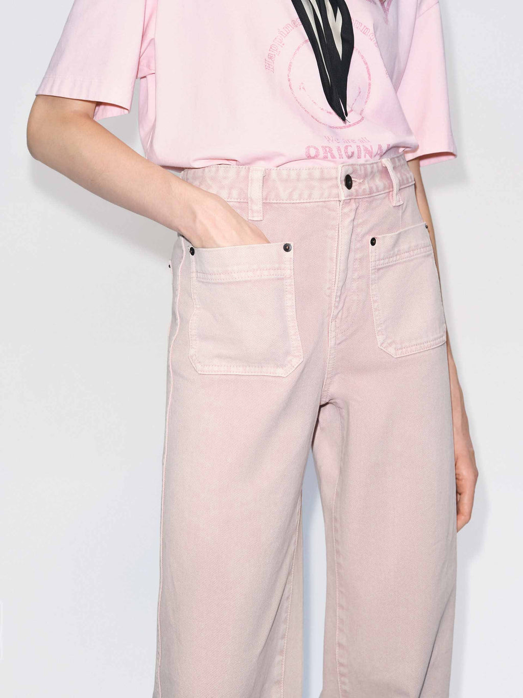 Front Patch Pockets Pink Jeans
