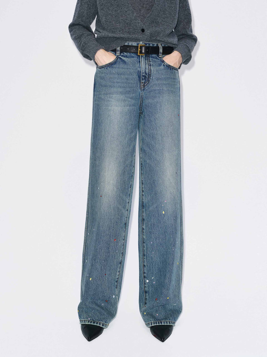 Color Rhinestone Cotton Jeans