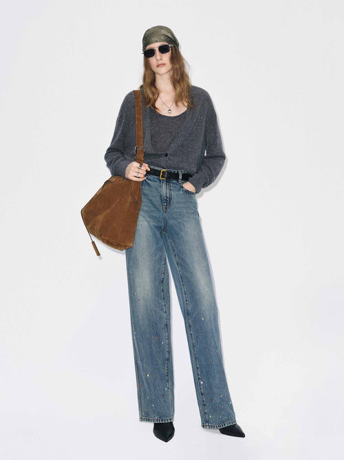 Color Rhinestone Cotton Jeans