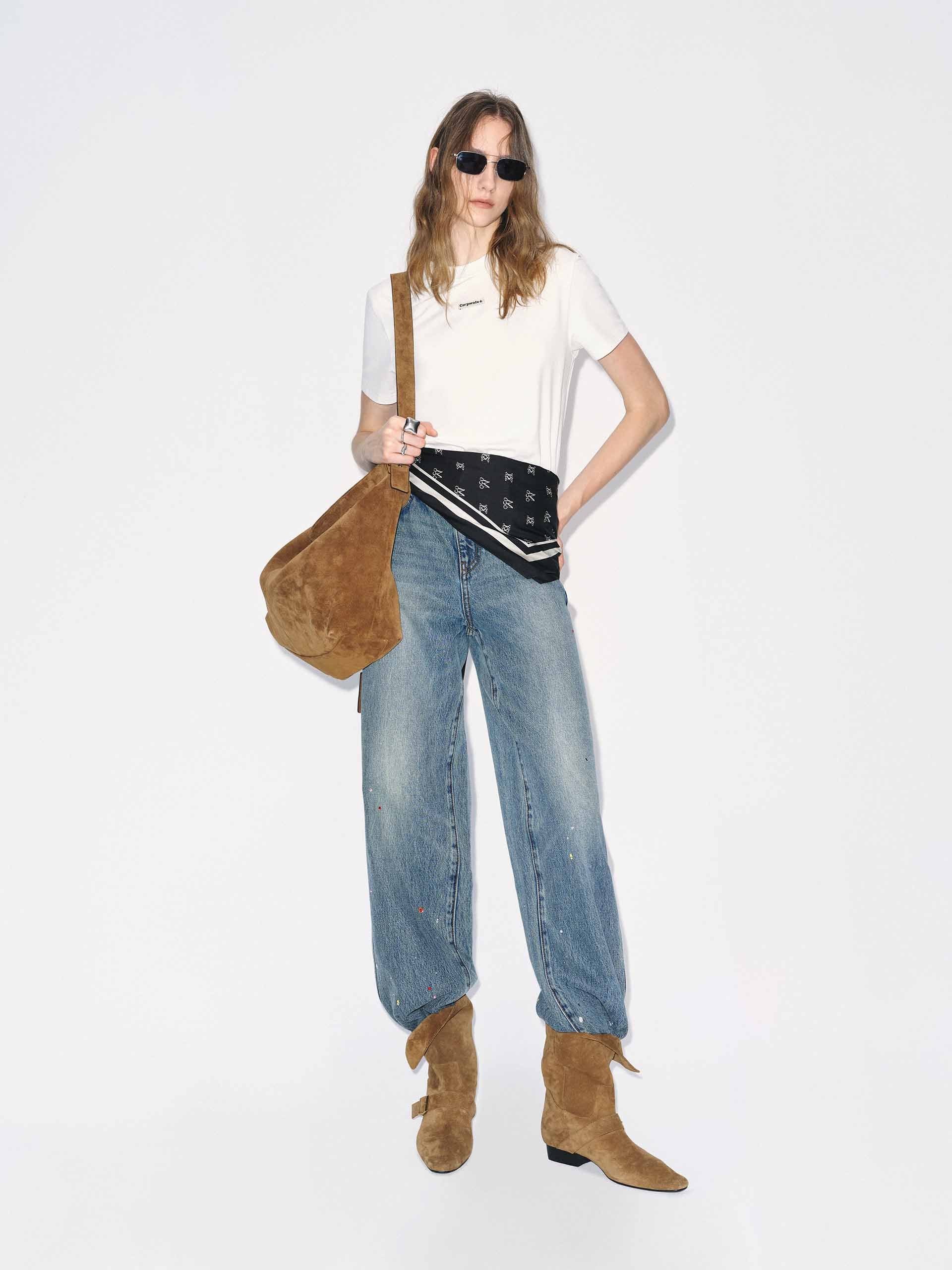 Color Rhinestone Cotton Jeans