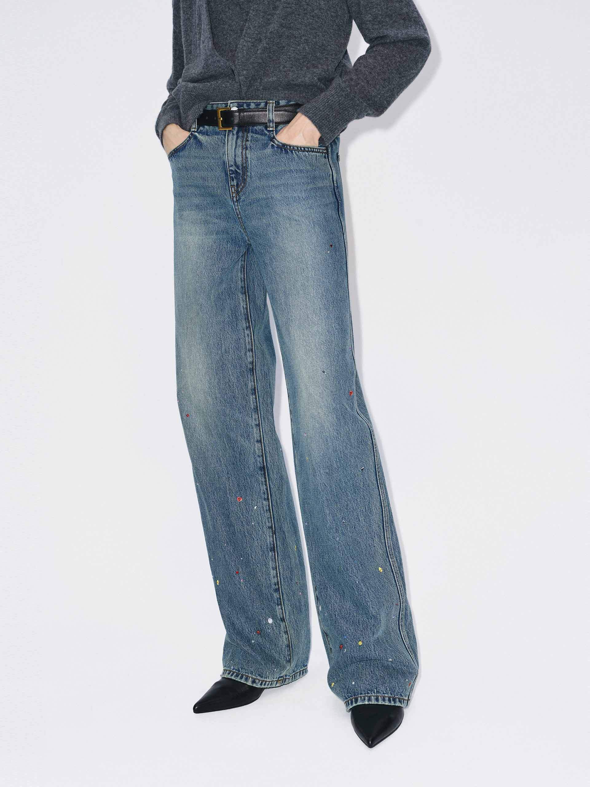 Color Rhinestone Cotton Jeans