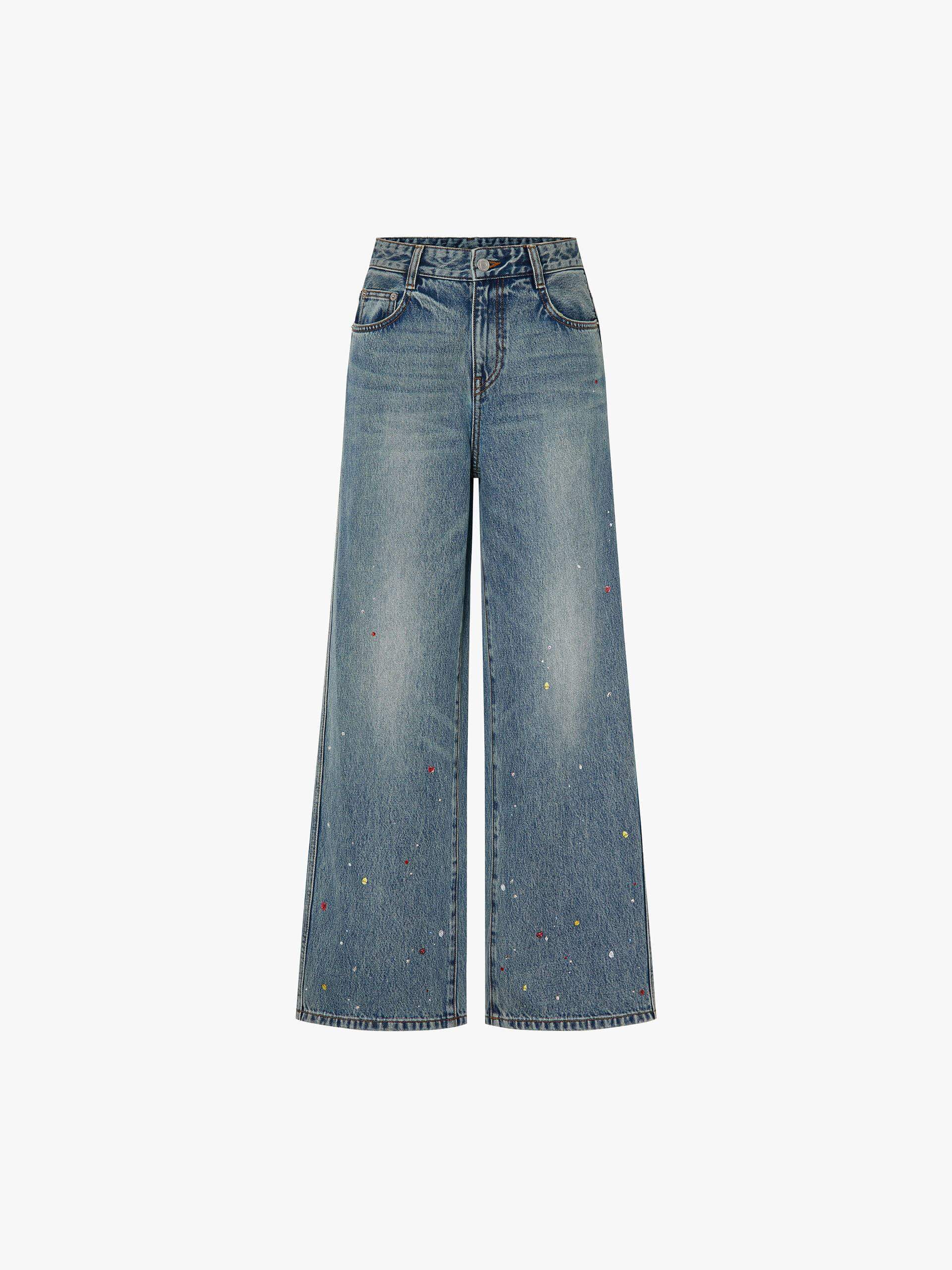 Color Rhinestone Cotton Jeans