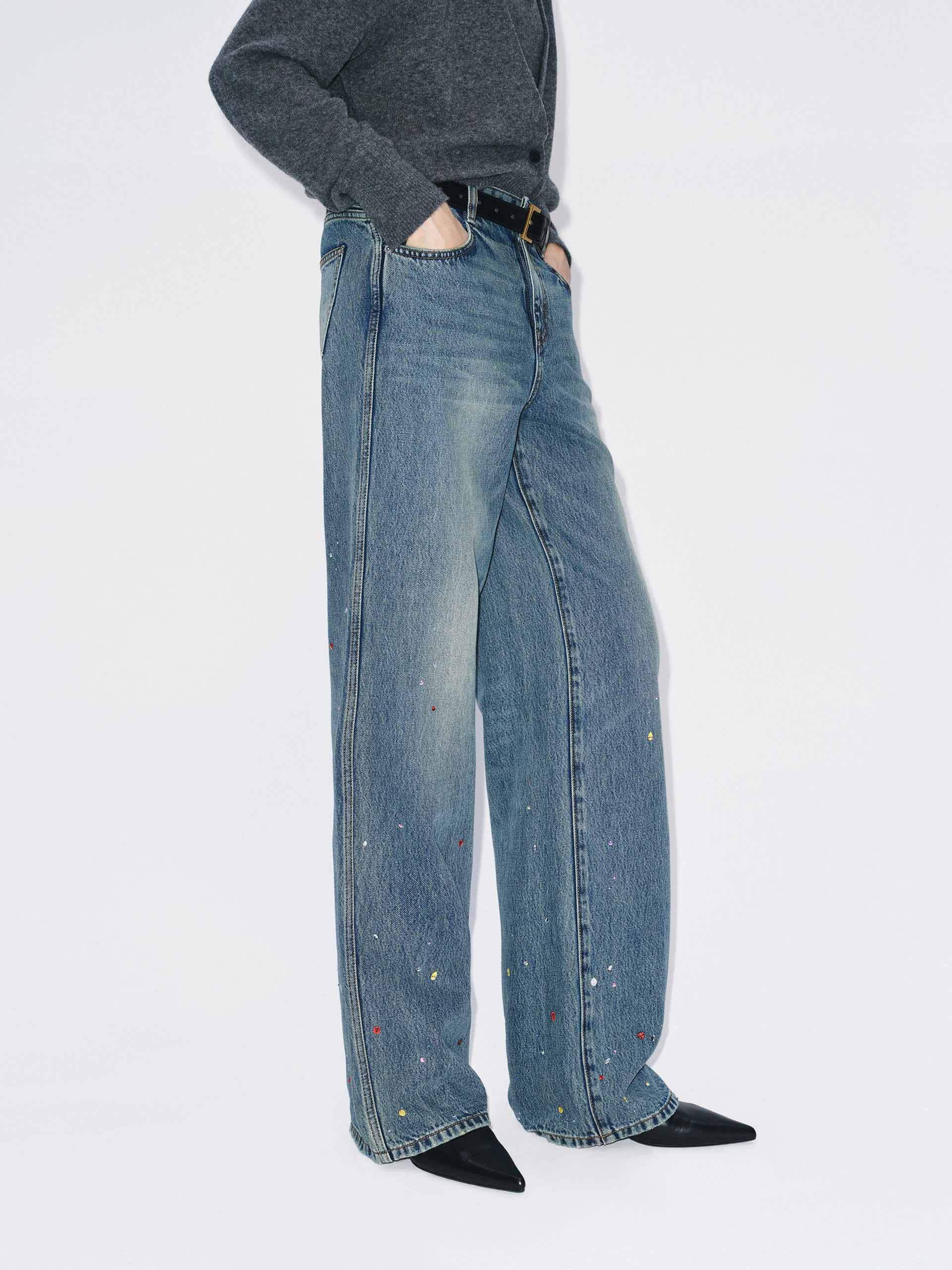 Color Rhinestone Cotton Jeans