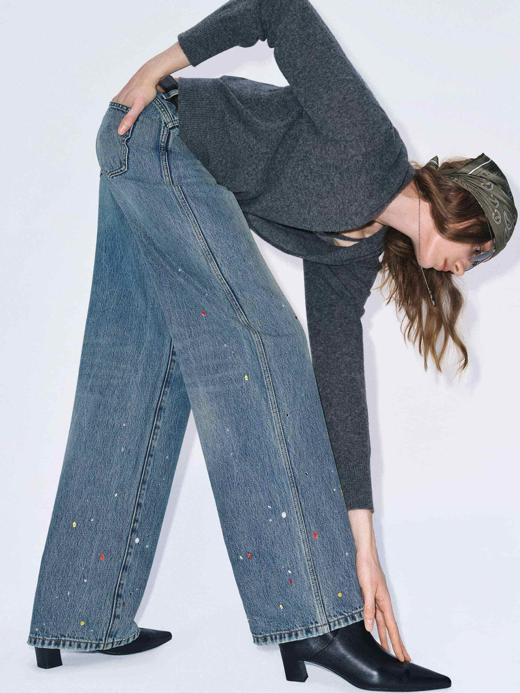 Color Rhinestone Cotton Jeans