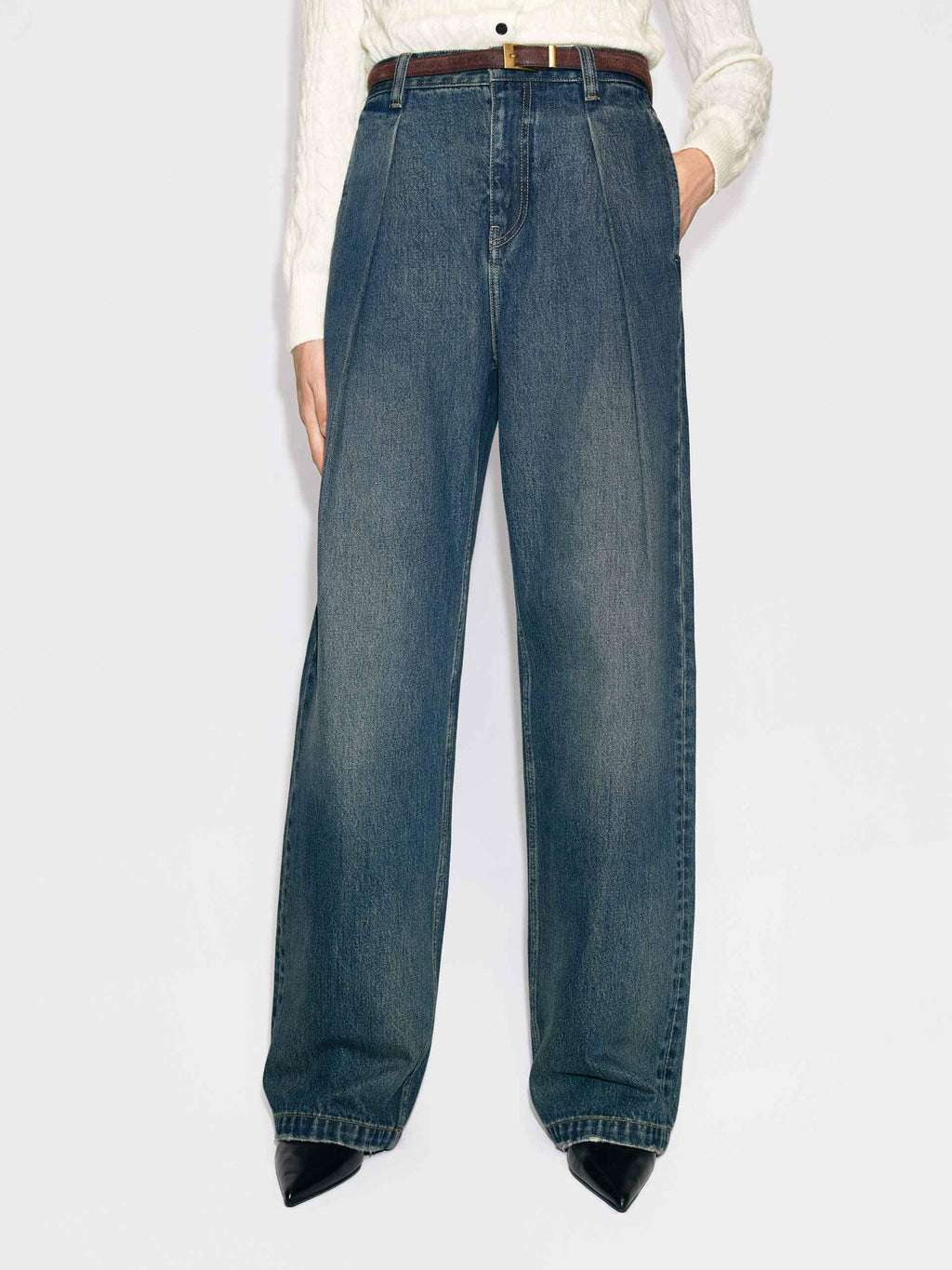 Cotton Pleated Blue Jeans