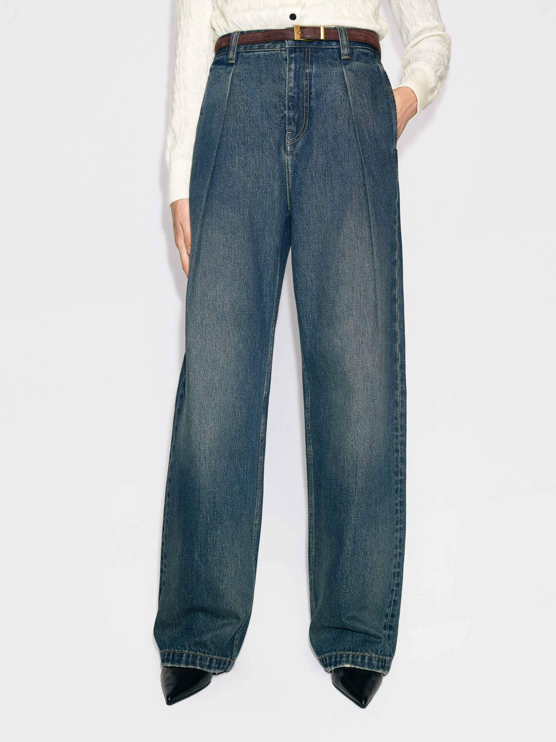 Cotton Pleated Blue Jeans