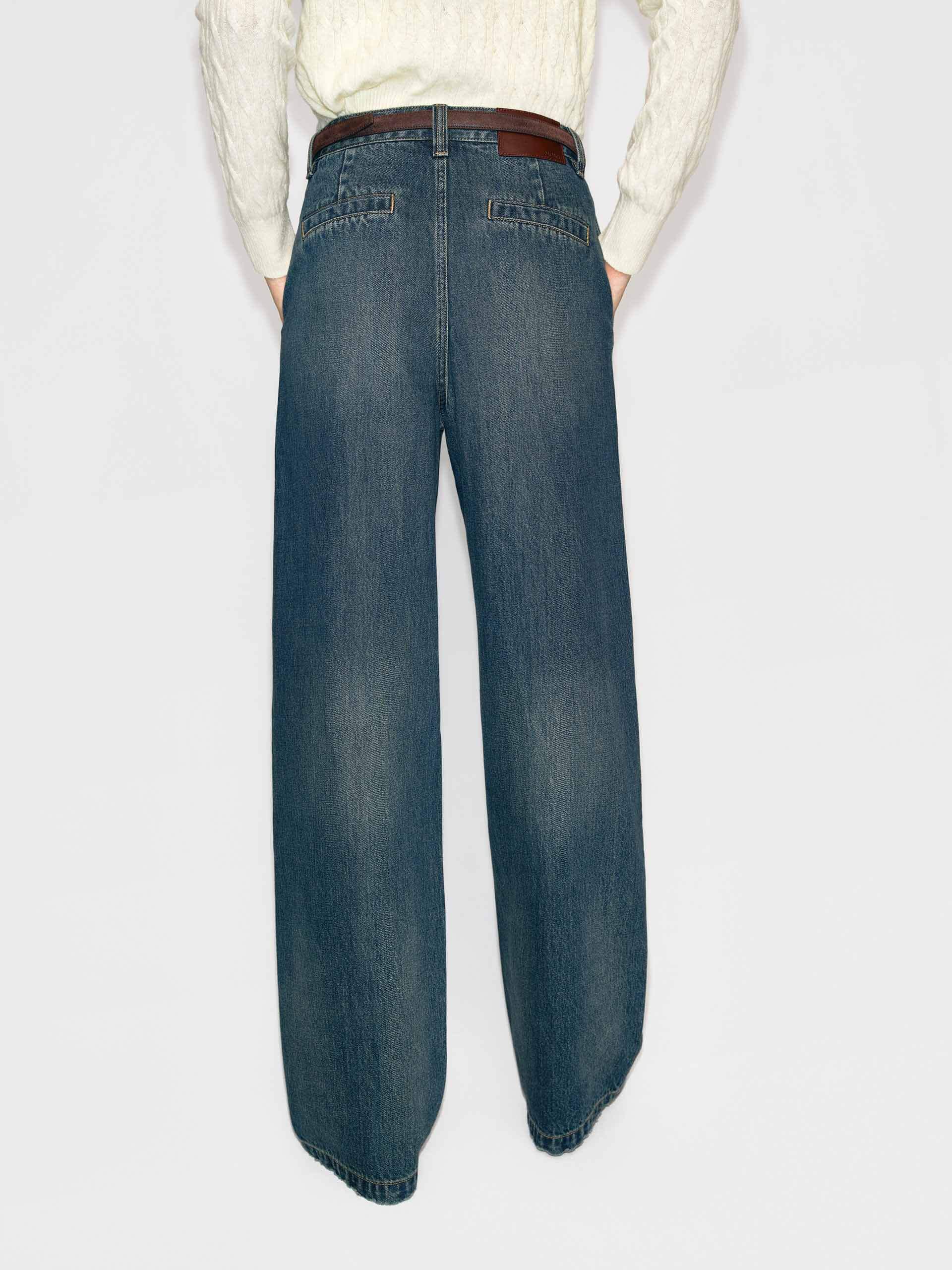Cotton Pleated Blue Jeans