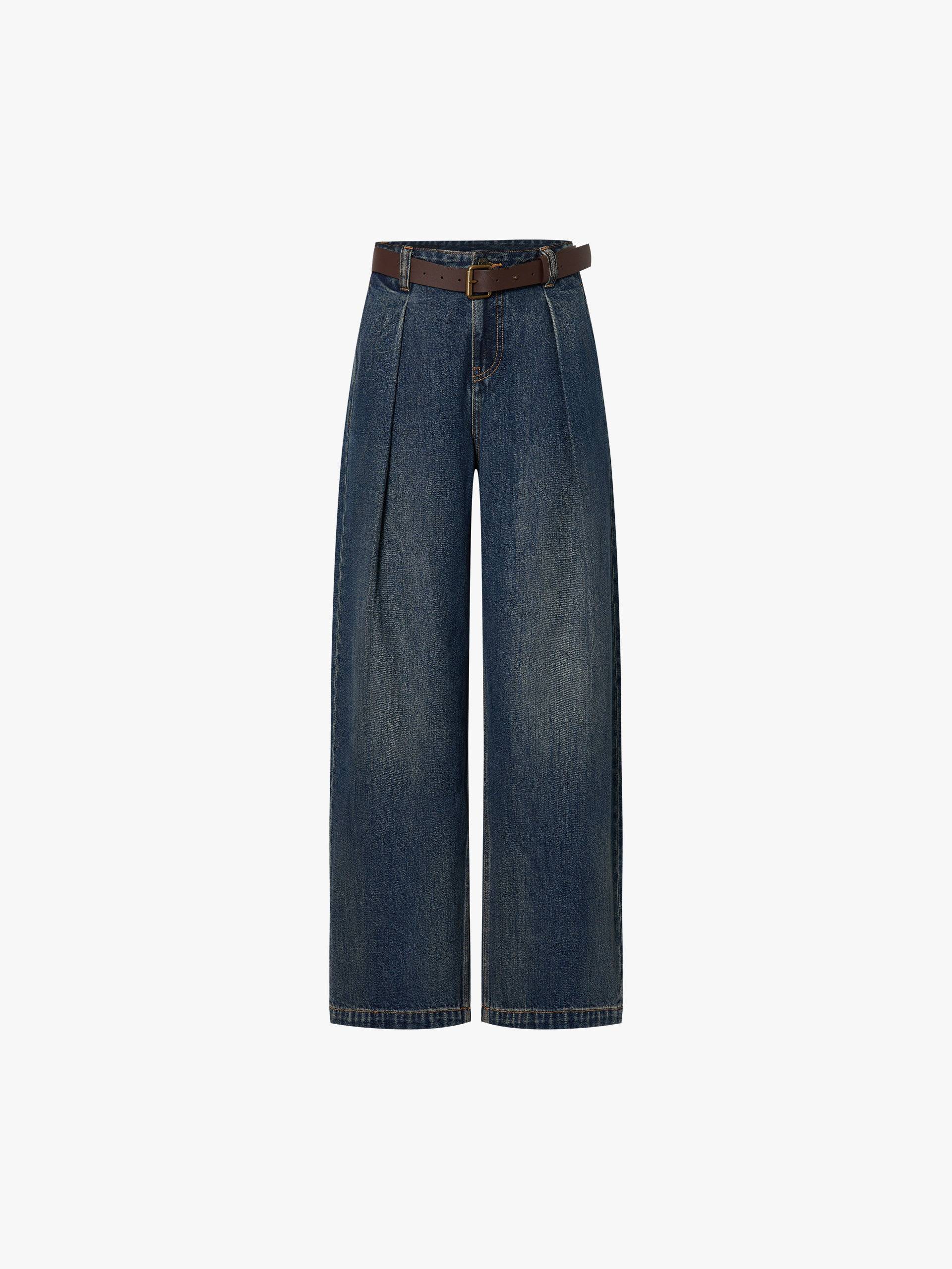Cotton Pleated Blue Jeans
