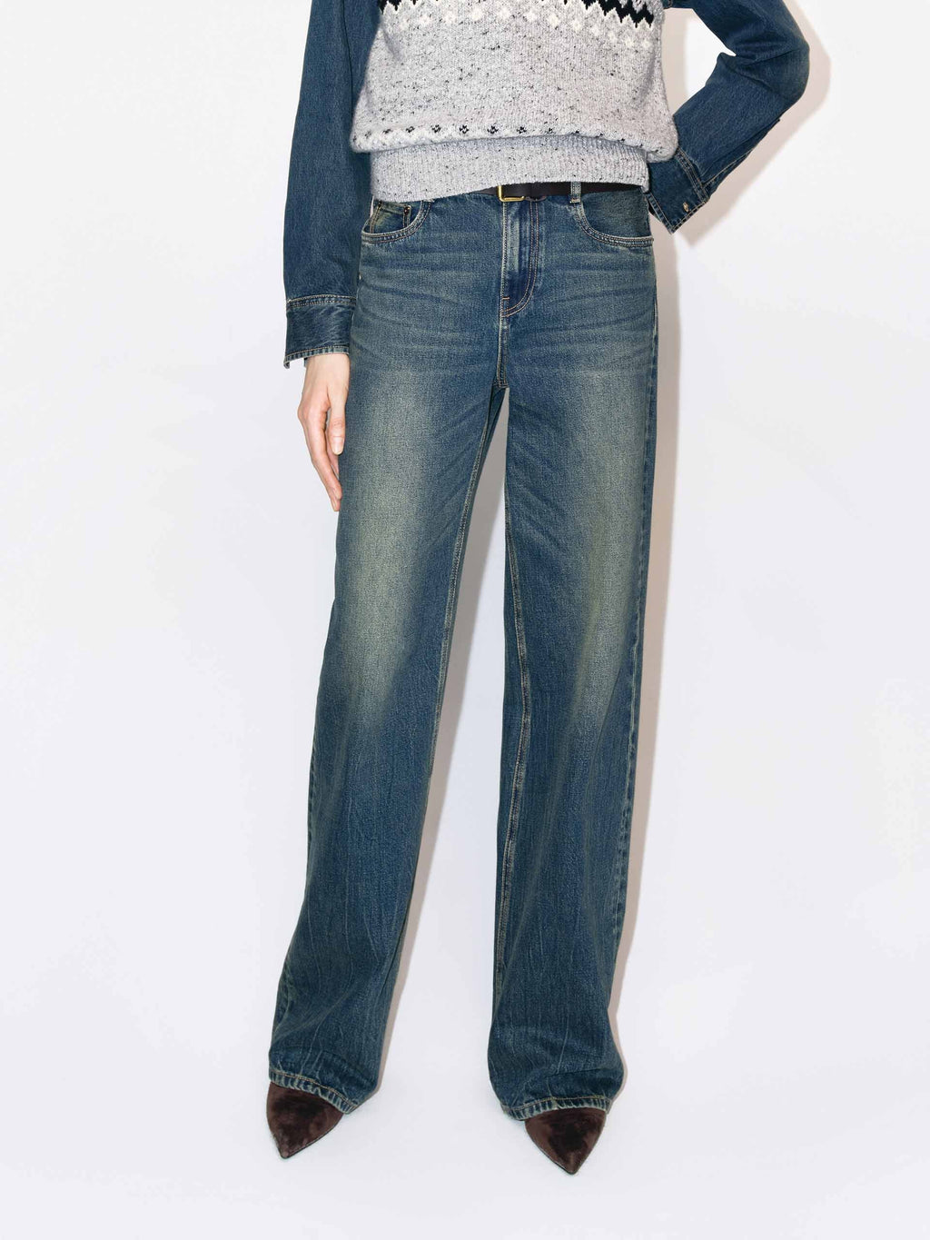 Whisker Effect Straight Jeans