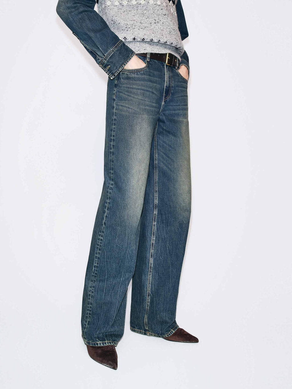 Whisker Effect Straight Jeans