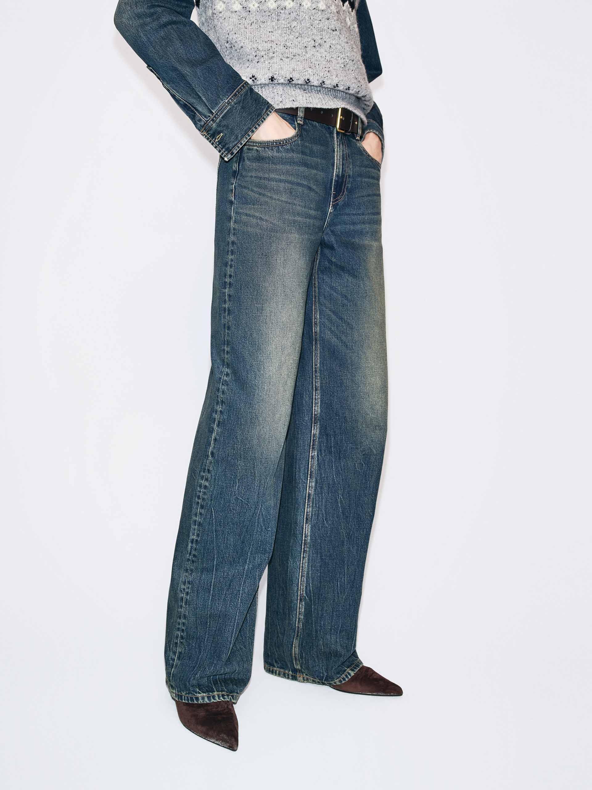 Whisker Effect Straight Jeans