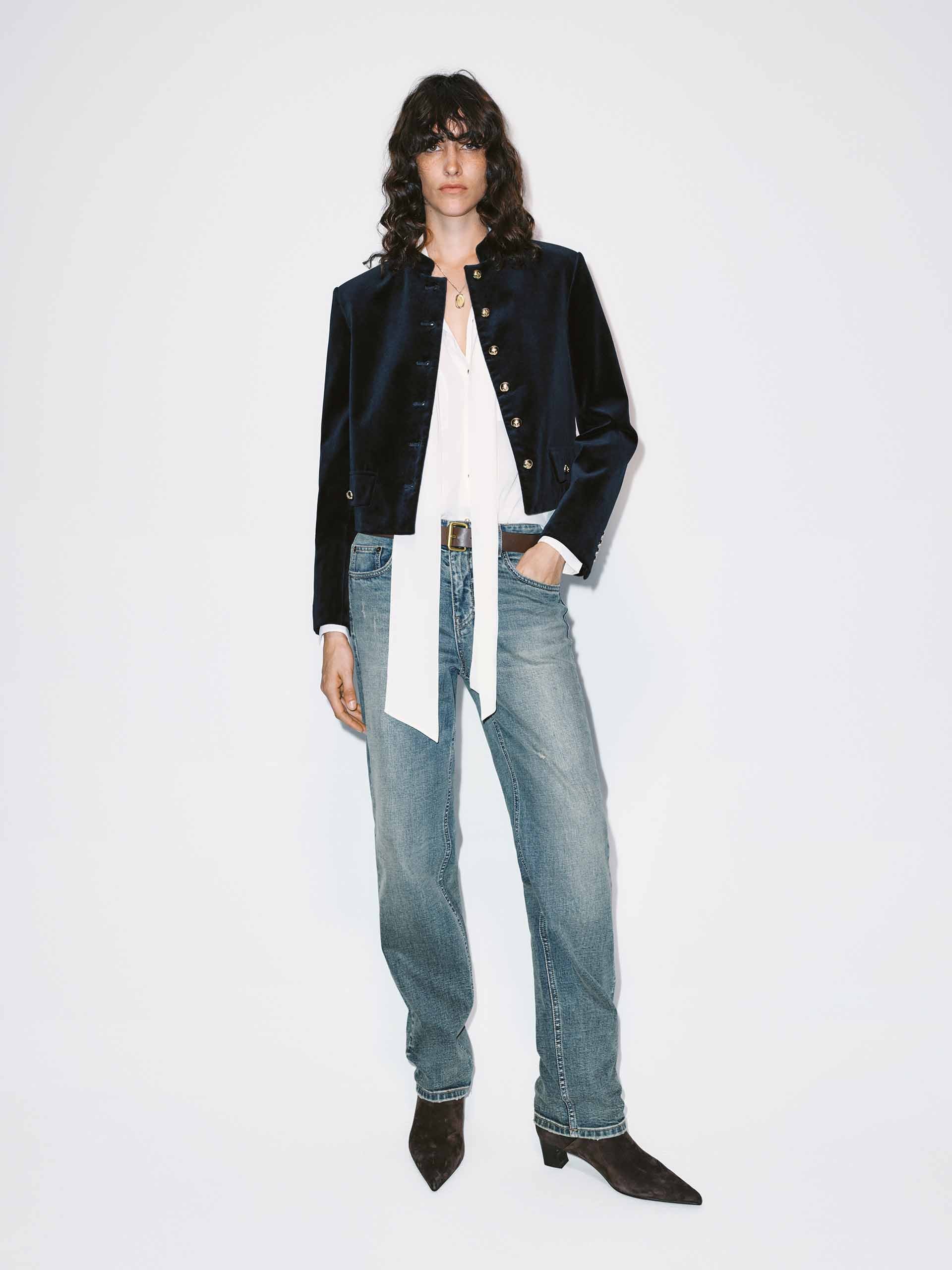 Mock Collar Velvet Jacket