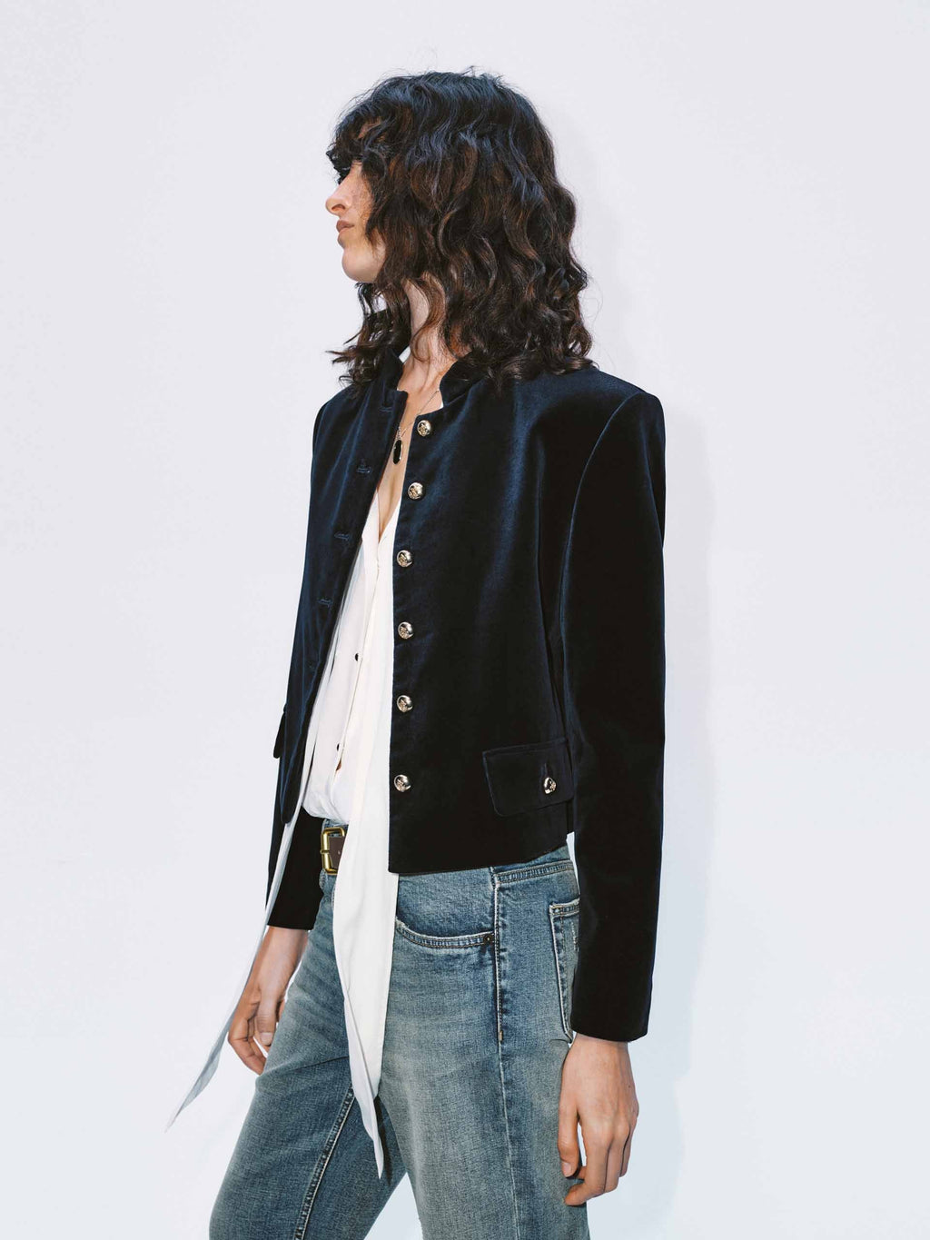 Mock Collar Velvet Jacket