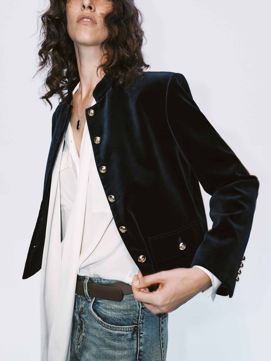 Mock Collar Velvet Jacket