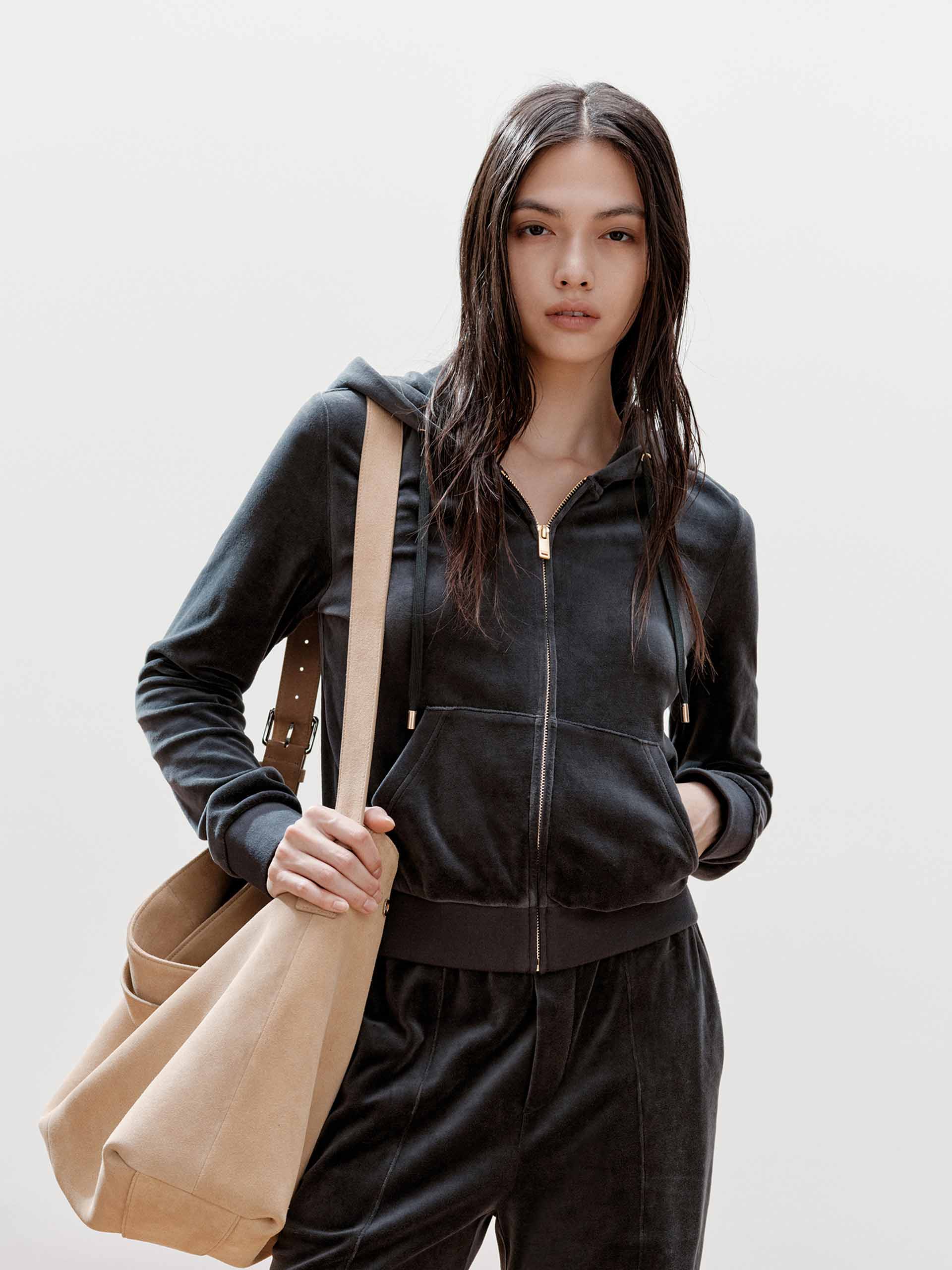 Velvet Drawstring Hooded Jacket