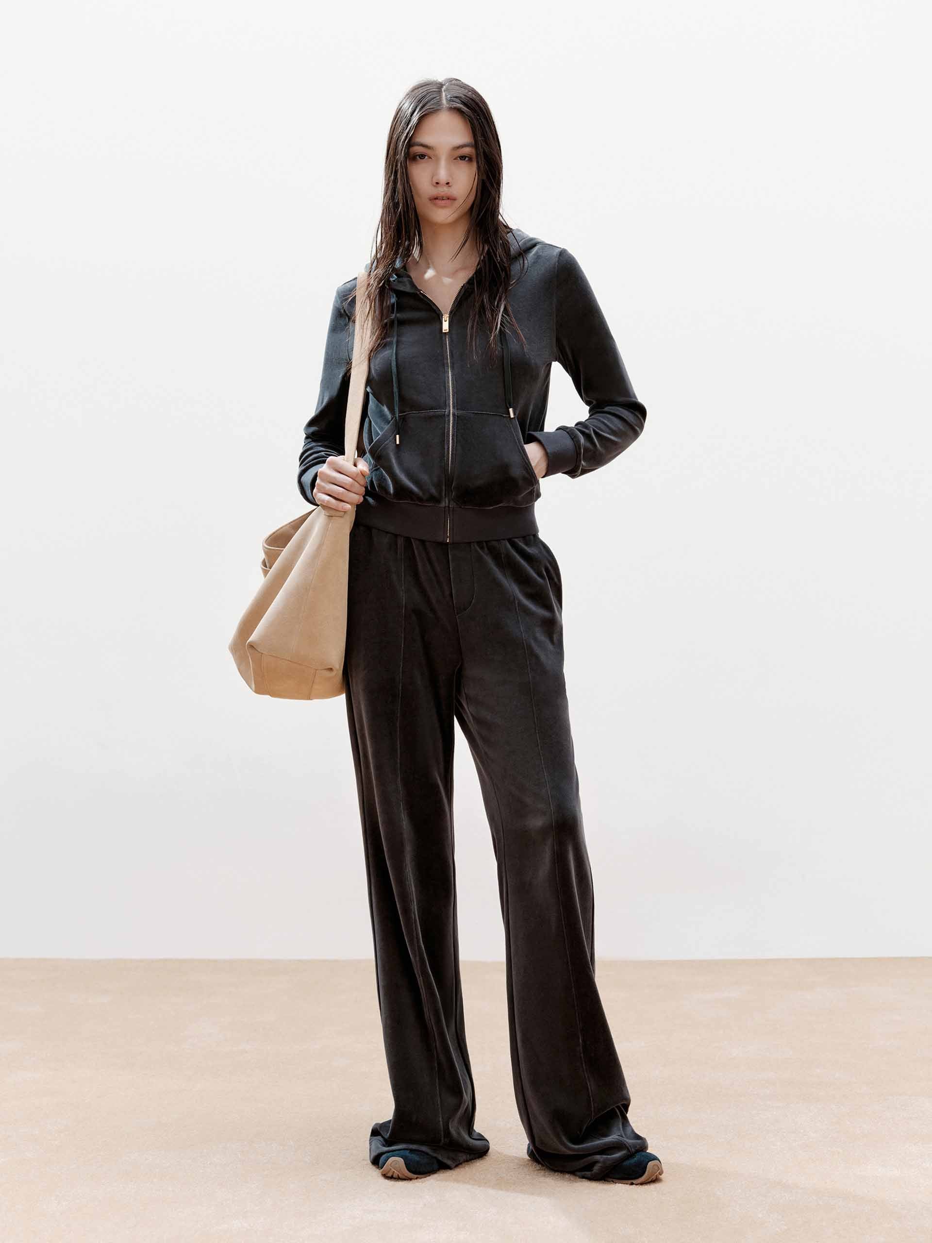 Velvet Drawstring Hooded Jacket