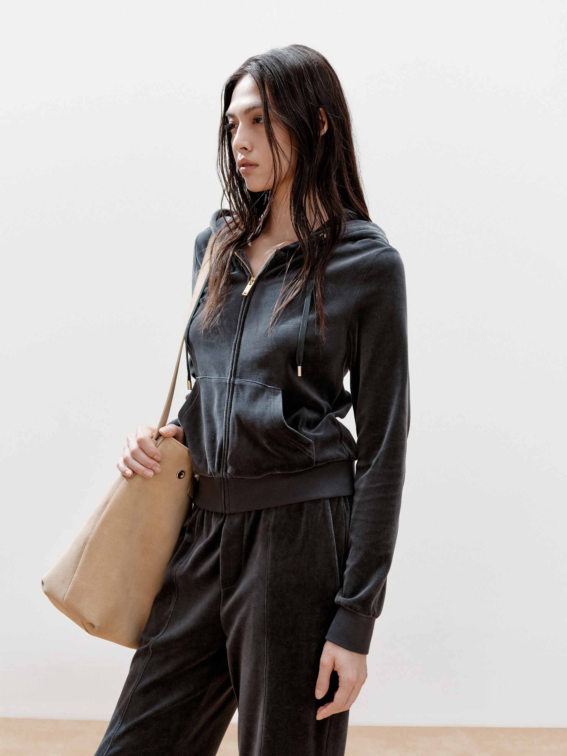 Velvet Drawstring Hooded Jacket