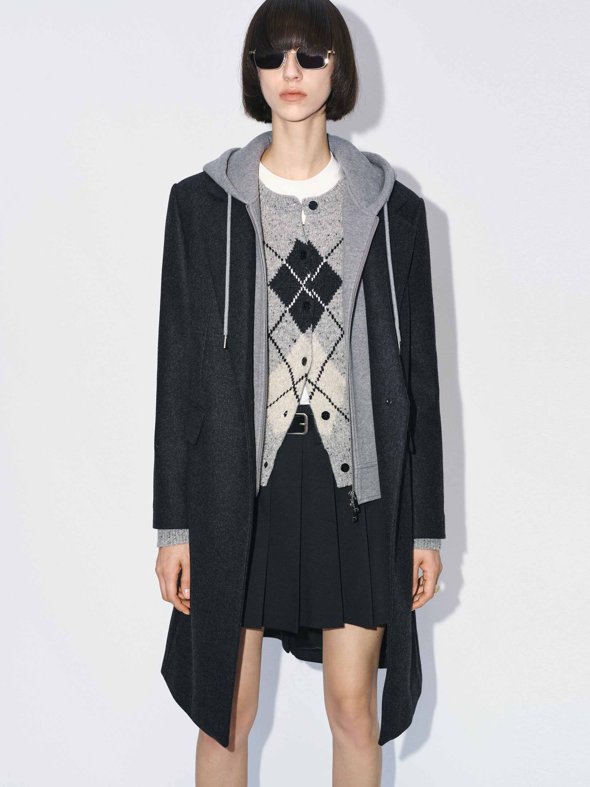 Layered Hooded Wool Coat