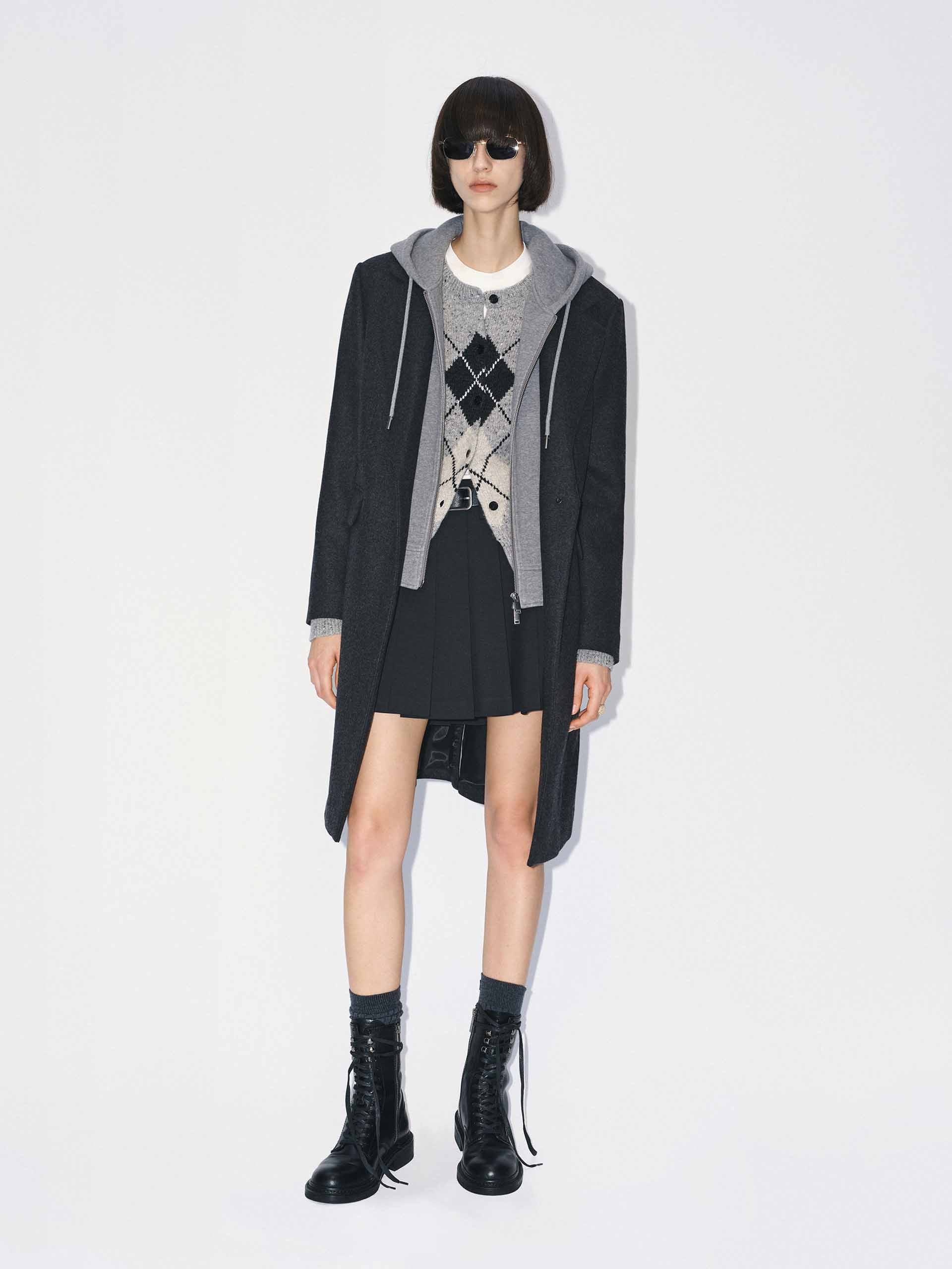 Layered Hooded Wool Coat