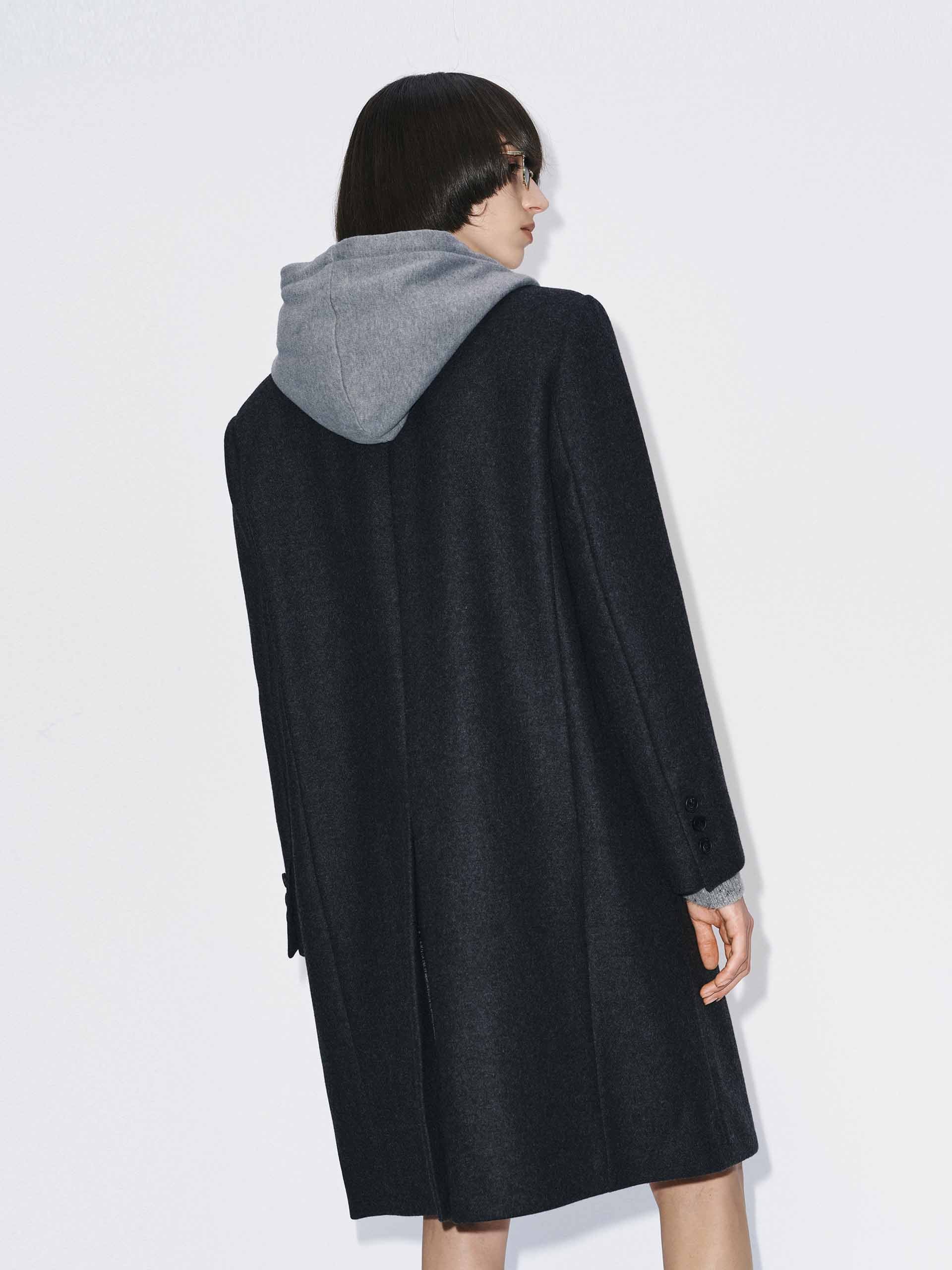 Layered Hooded Wool Coat