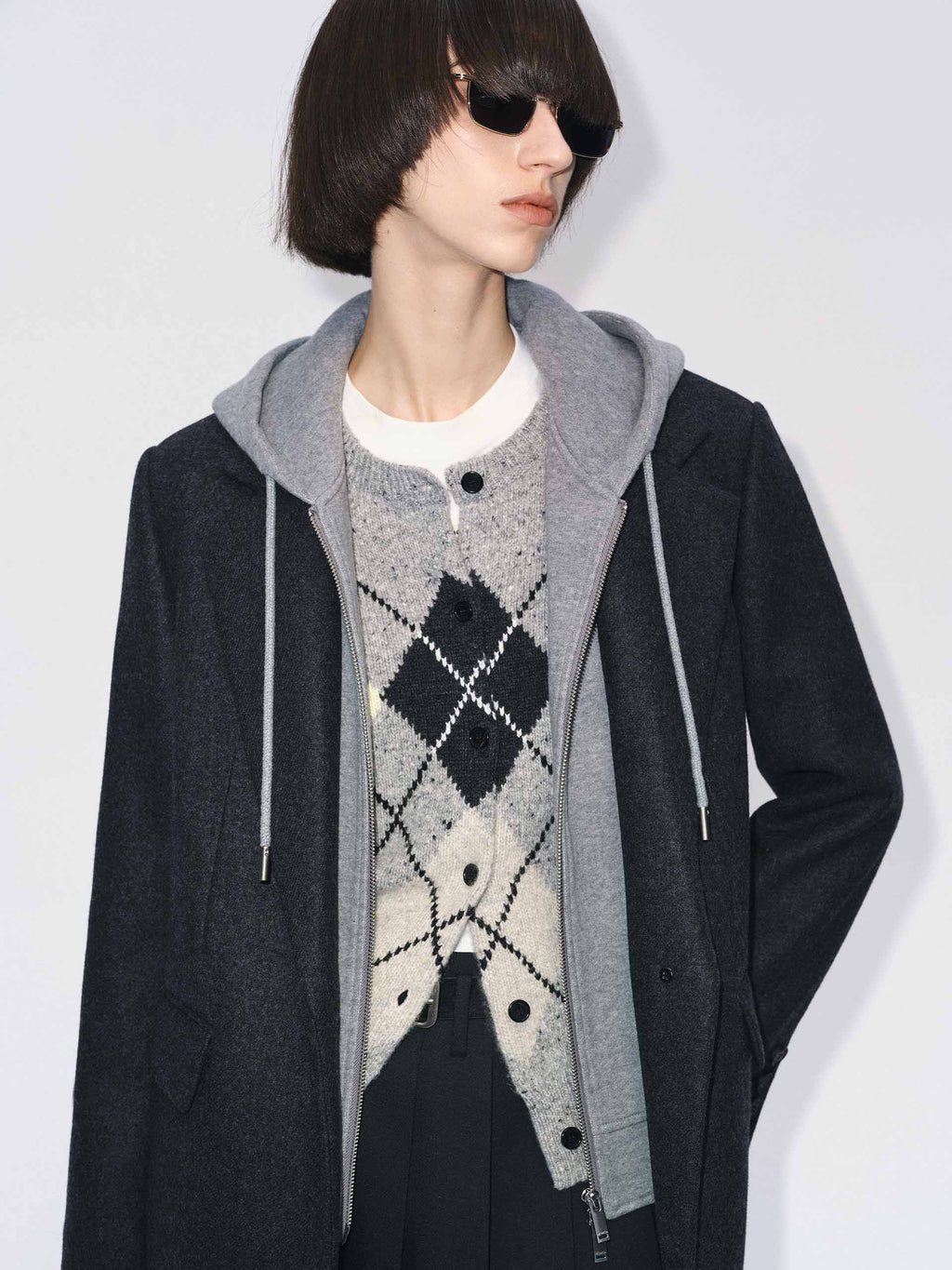 Layered Hooded Wool Coat