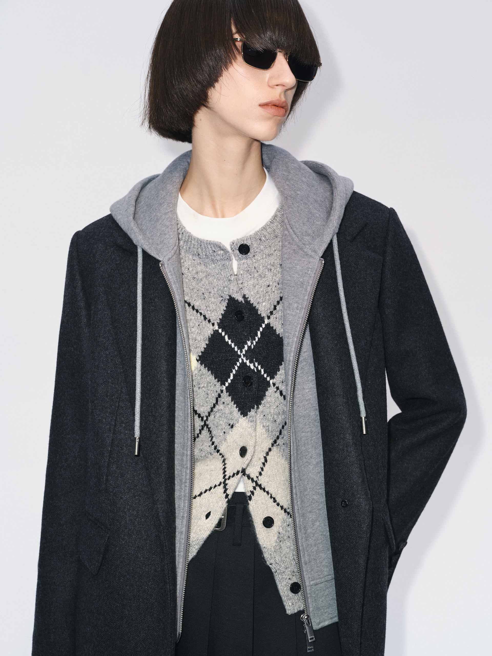 Layered Hooded Wool Coat