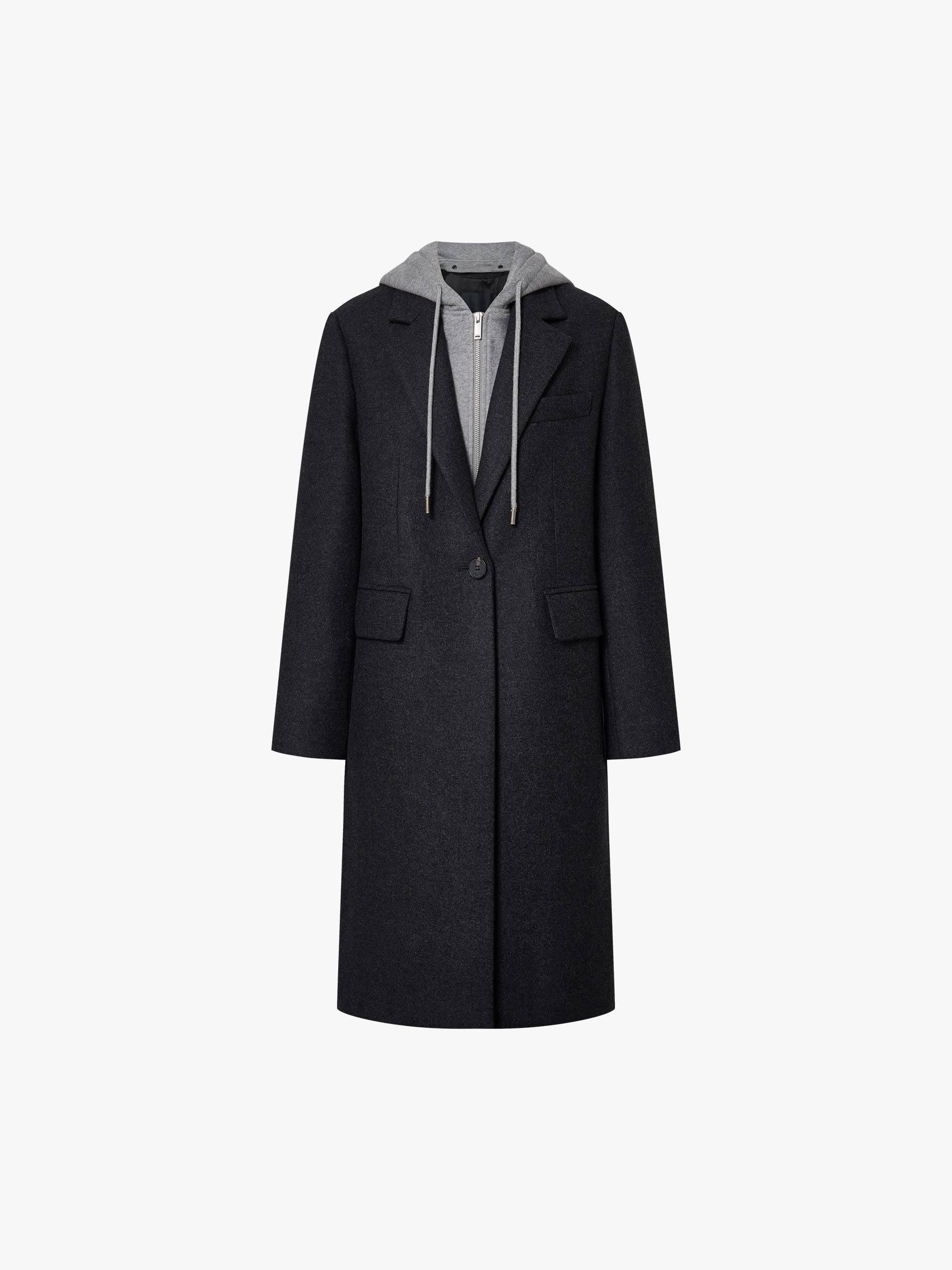Layered Hooded Wool Coat