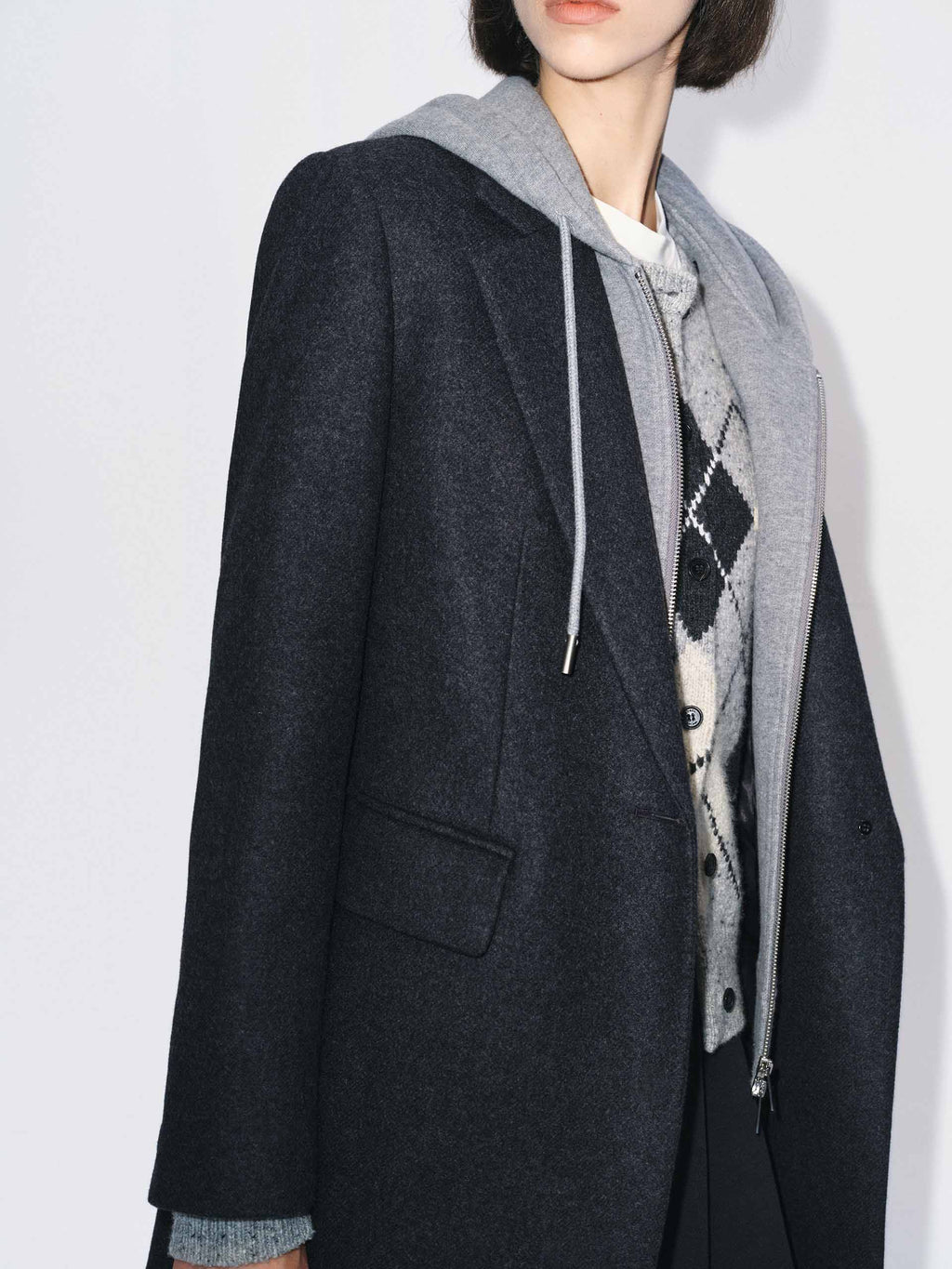 Layered Hooded Wool Coat
