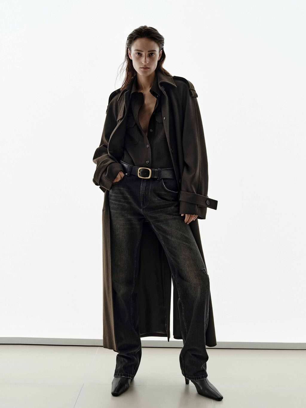 Longline Wool Blend Belted Coat
