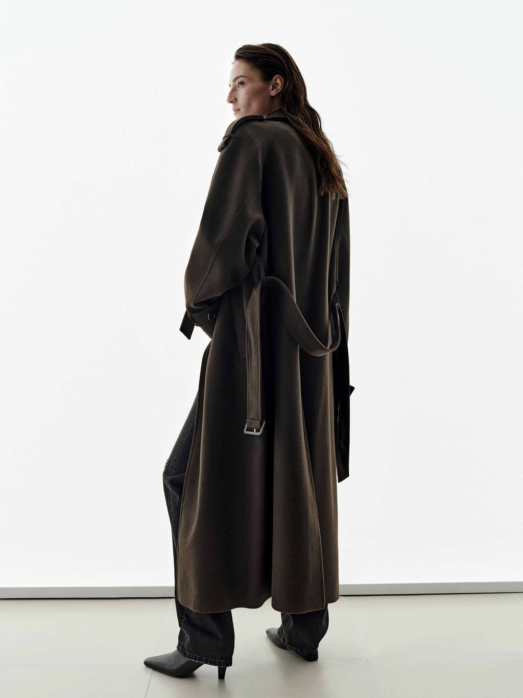 Longline Wool Blend Belted Coat