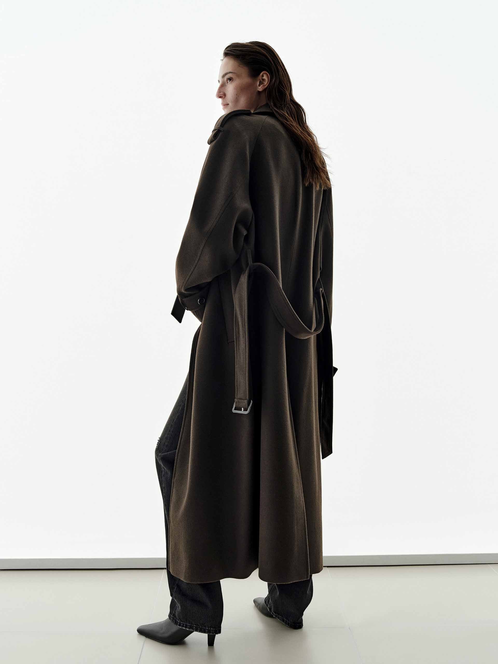 Longline Wool Blend Belted Coat