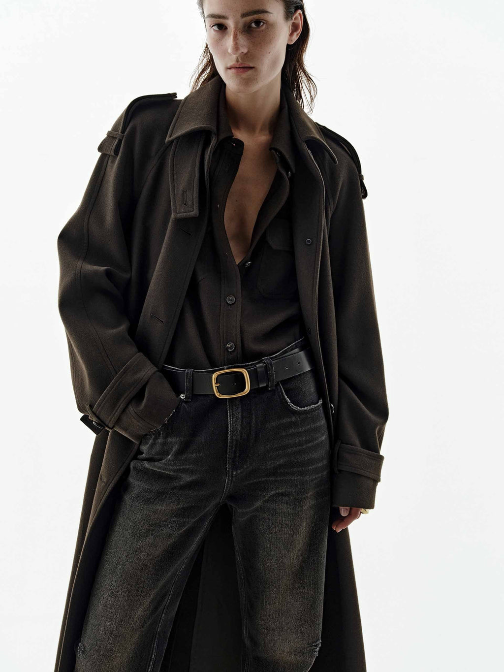 Longline Wool Blend Belted Coat