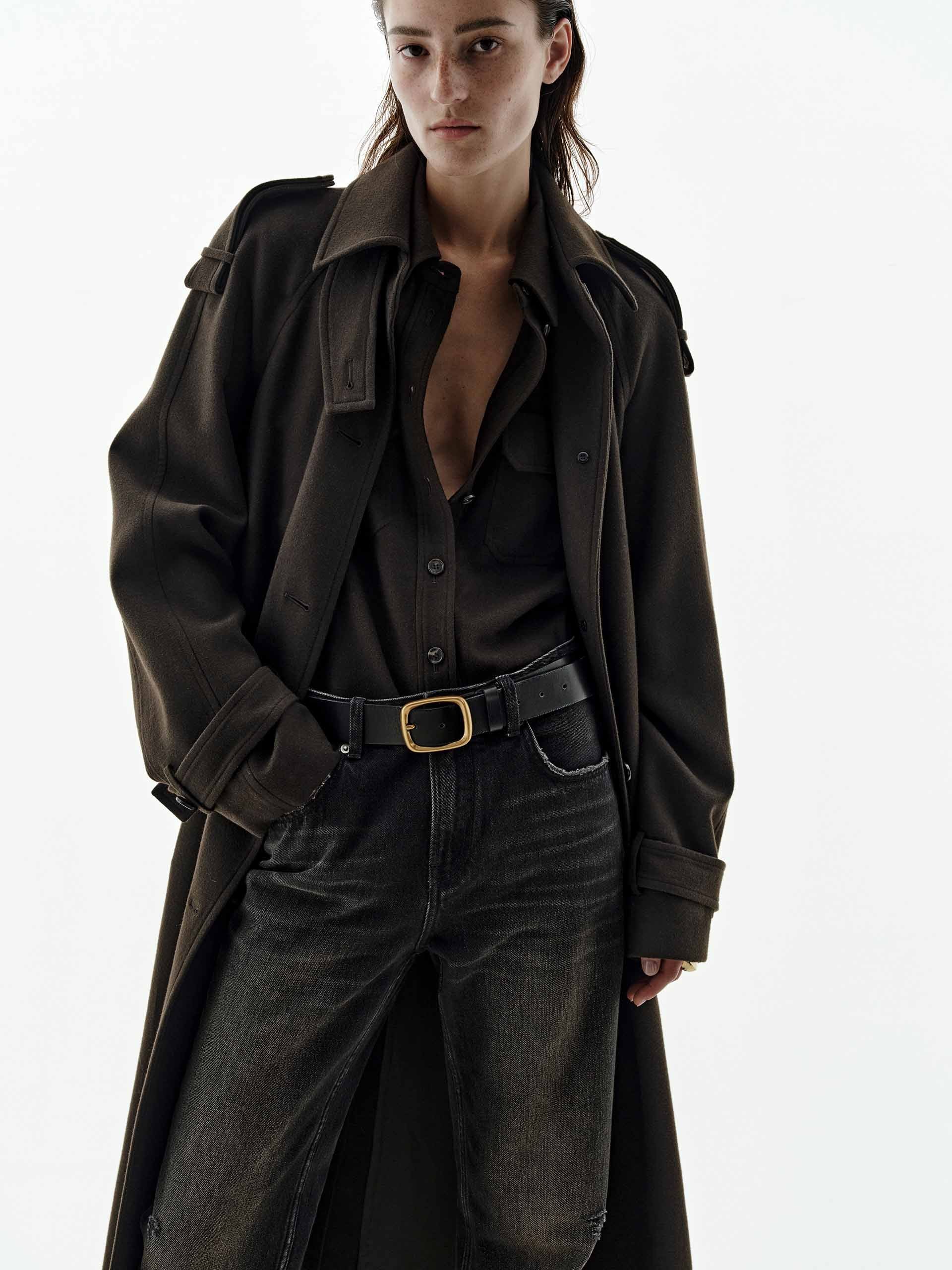 Longline Wool Blend Belted Coat